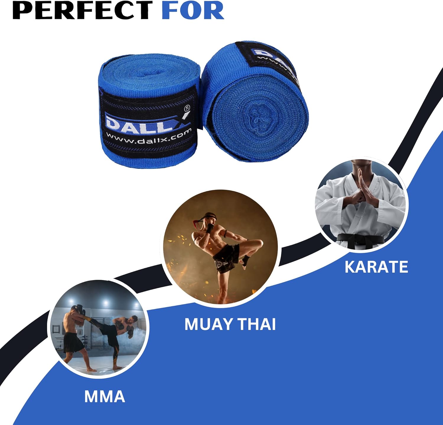 DALLX Envolturas de mano de boxeo de 180 pulgadas con lazo para el pulgar para artes marciales, kickboxing  MMA Muay Thai para hombres y mujeres  Par
