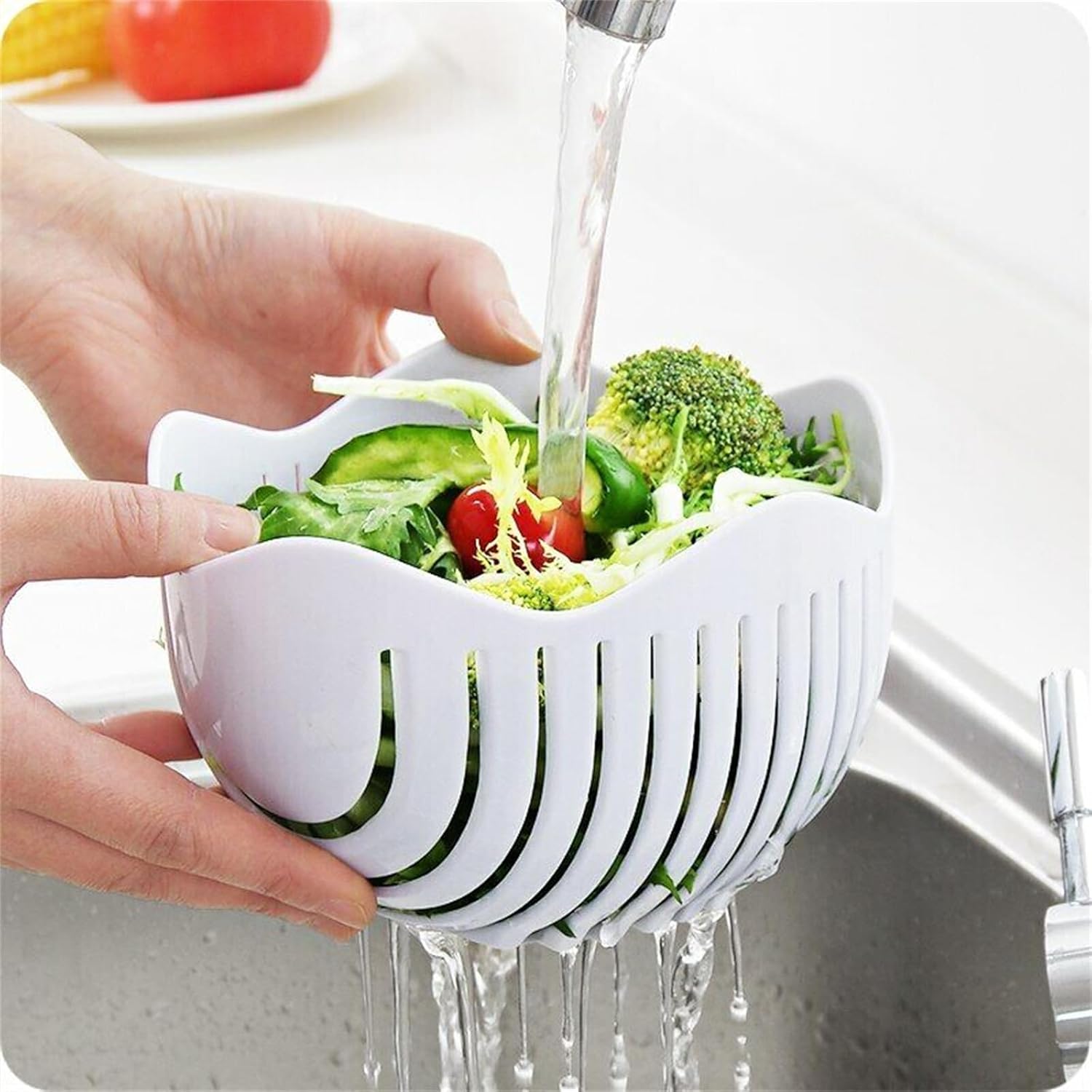 Cuenco cortador de ensalada, tazón picador de ensalada, juego de corte de verduras y frutas, cuenco de drenaje de verduras, cortador de ensalada de