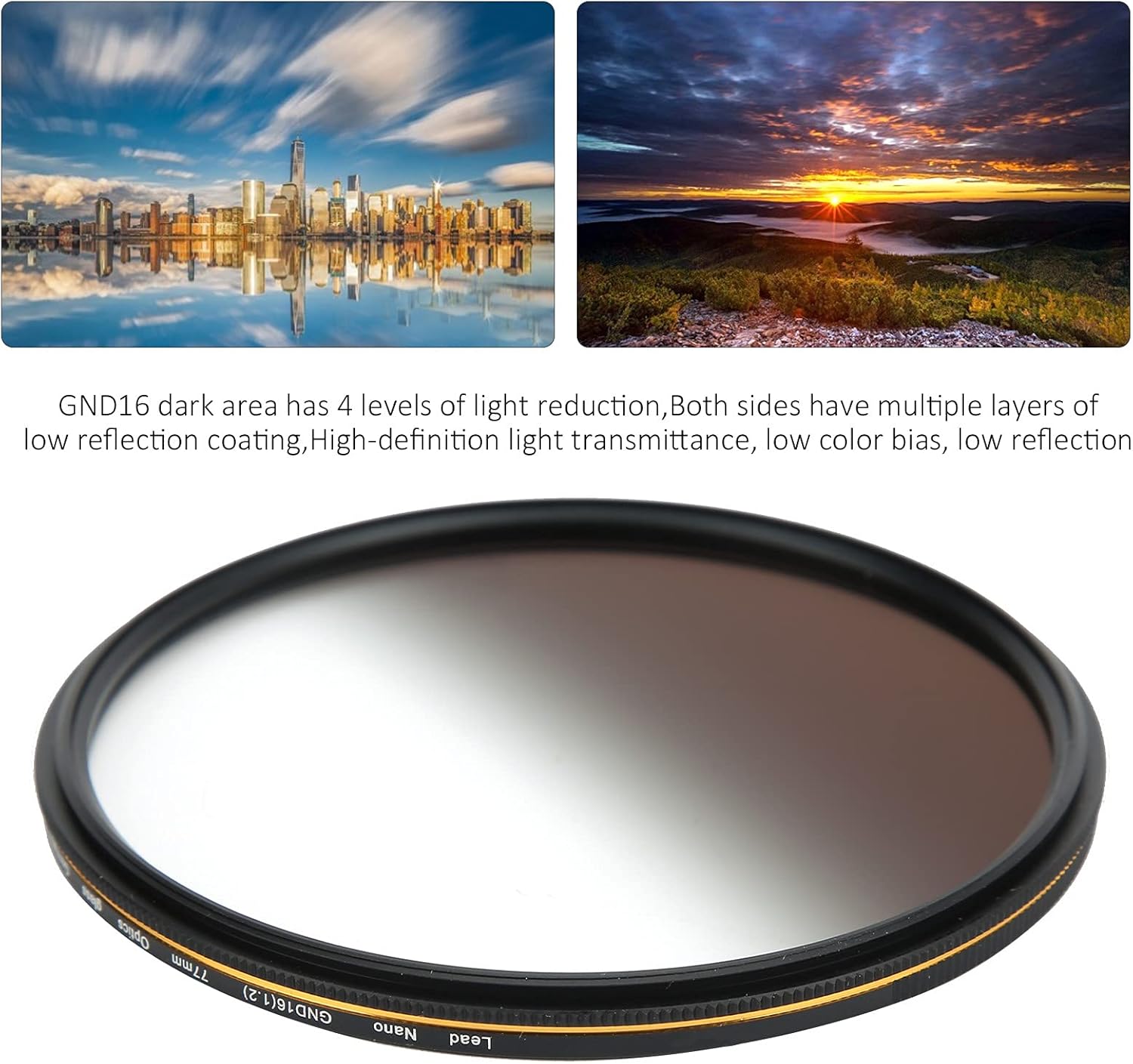 Filtro GND16 ND de densidad neutra, filtro variable de vidrio óptico ultradelgado, filtro de gradiente ND, accesorio de fotografía (3.031 in)