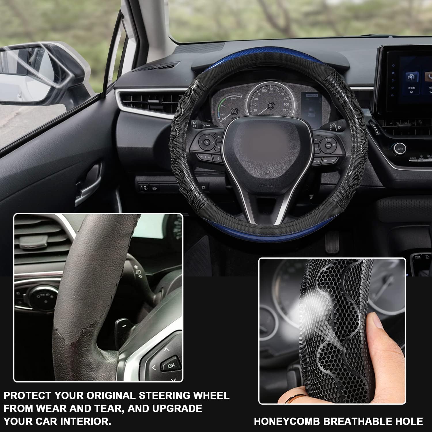 GIANT PANDA Funda de volante para Toyota Tacoma 4Runner Tundra Sequoia, cubierta de volante de automóvil para grandes 15.5-16 pulgadas, color azul