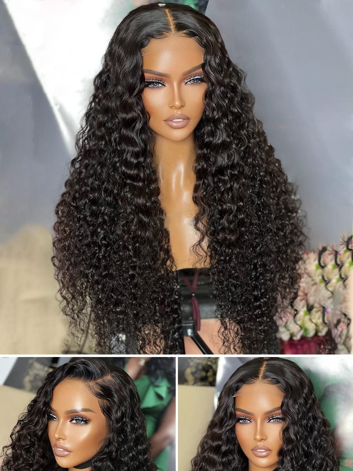 Brennas Pelucas de cabello humano rizado con encaje frontal para mujer, sin pegamento, con ondas profundas, pelucas de cabello humano prearrancado