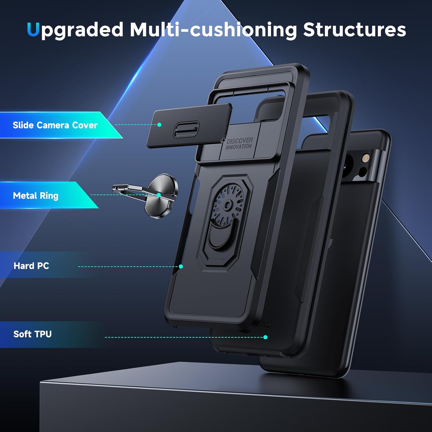 Simtect Funda para Google Pixel 8 Pro con cubierta de cámara, protección militar contra caídas de 14 pies soporte de anillo de rotación de 360 Funda