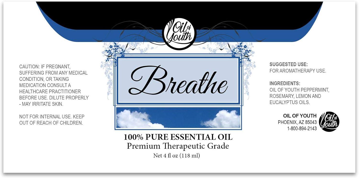 Oil of Youth Aceite esencial de mezcla de respiración a granel de 4 onzas, grado terapéutico, puro y natural