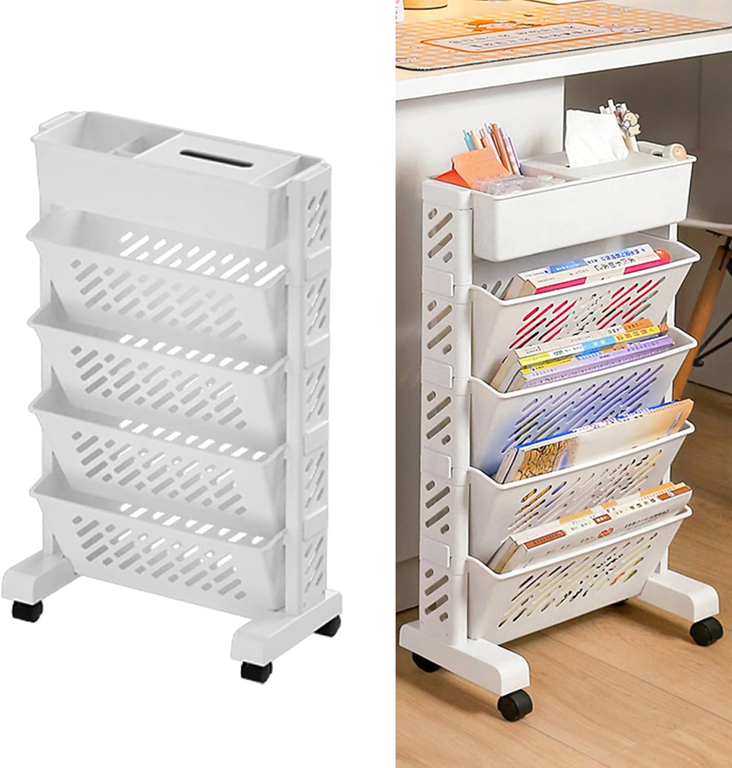 Saluaqui Estantería movible de gran capacidad, giratoria, extraíble, de plástico, práctica estantería de organización rodante para niños, niños,