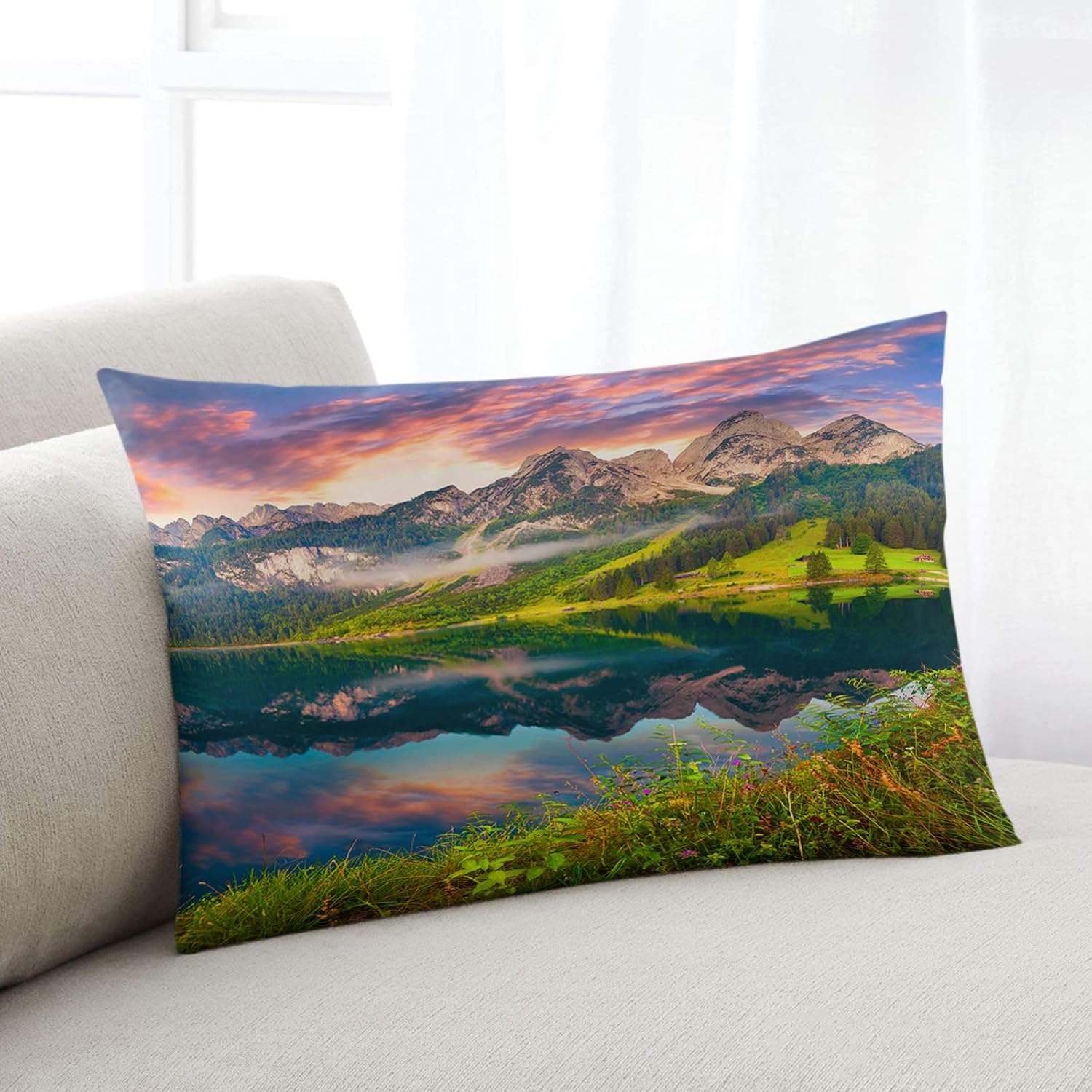 T&H XHome Fundas de almohada de 12 x 20 pulgadas, paisajes naturales, hermosas fundas de almohada de microfibra cepillada suave con cierre de