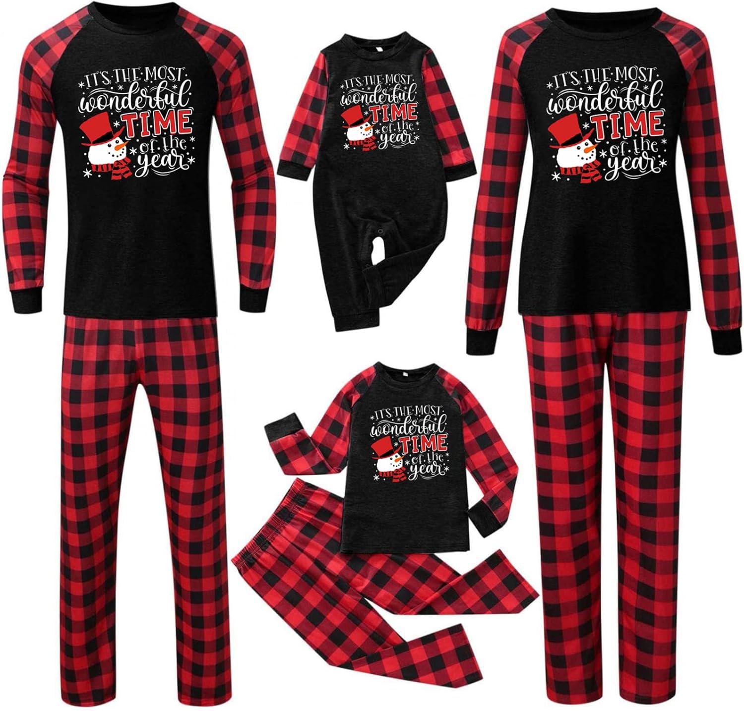 JEGULV Pijamas de Navidad para la familia de 4, conjunto de pijamas familiares de Navidad, pijamas familiares a cuadros rojos y verdes