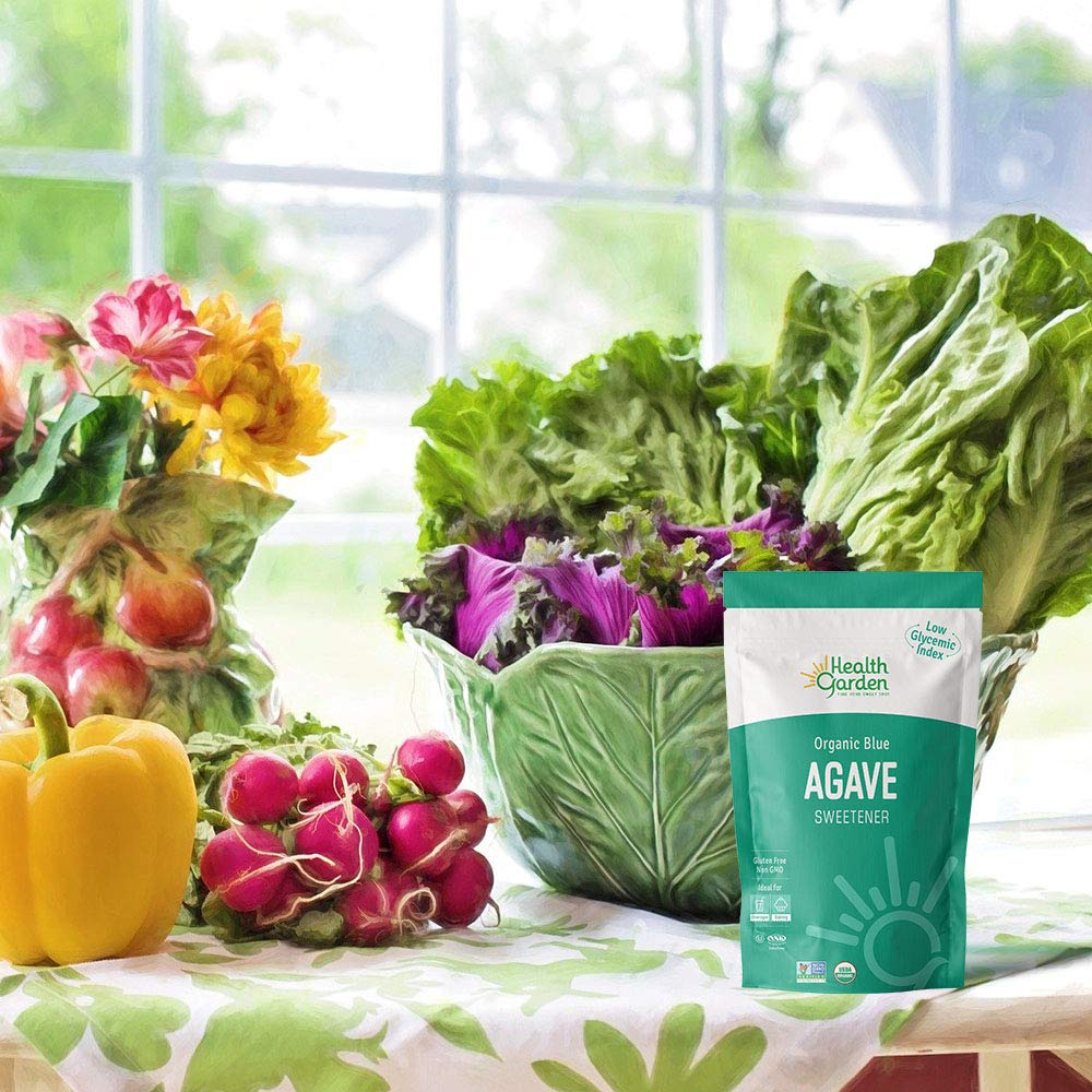 Health Garden Cristales edulcorantes de agave azul, orgánicos, sin OMG, bajo índice glucémico, kosher, aptos para dieta keto (12 onzas)