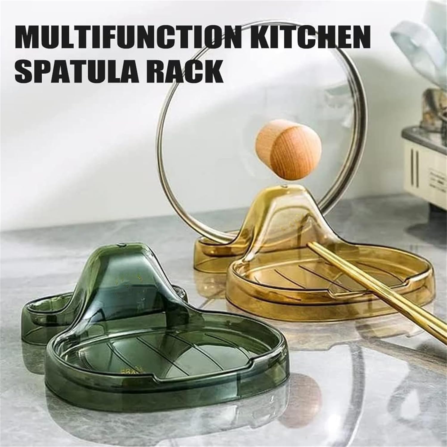 Espátula de cocina multifunción, soporte para espátulas de cocina, soporte para cuchara con soporte para tapa, soporte de cuchara de plástico de