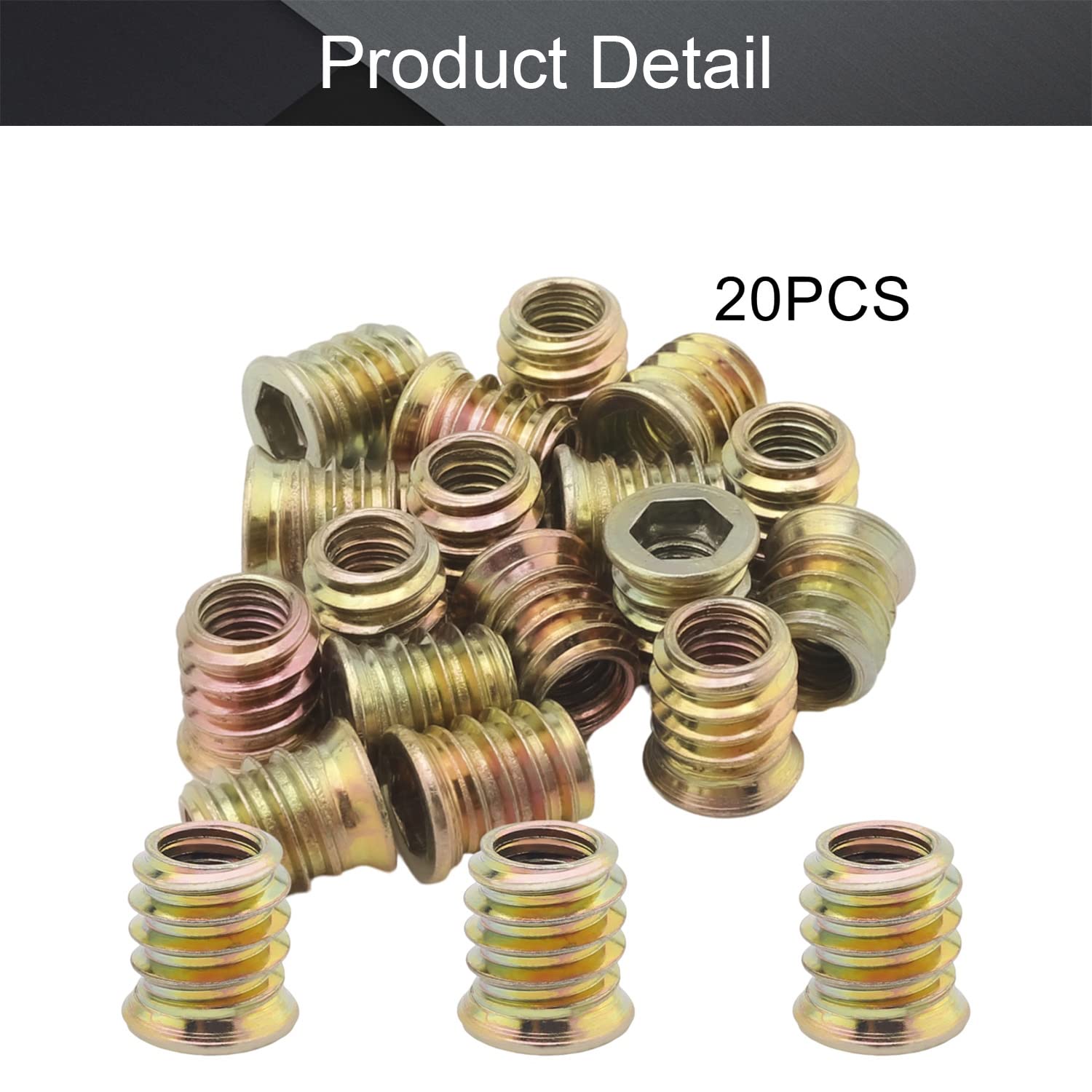 MroMax Insertos roscados hexagonales, rosca interna M8, unidad hexagonal con brida de 0.59 pulgadas de longitud, tuerca roscada, insertos de madera