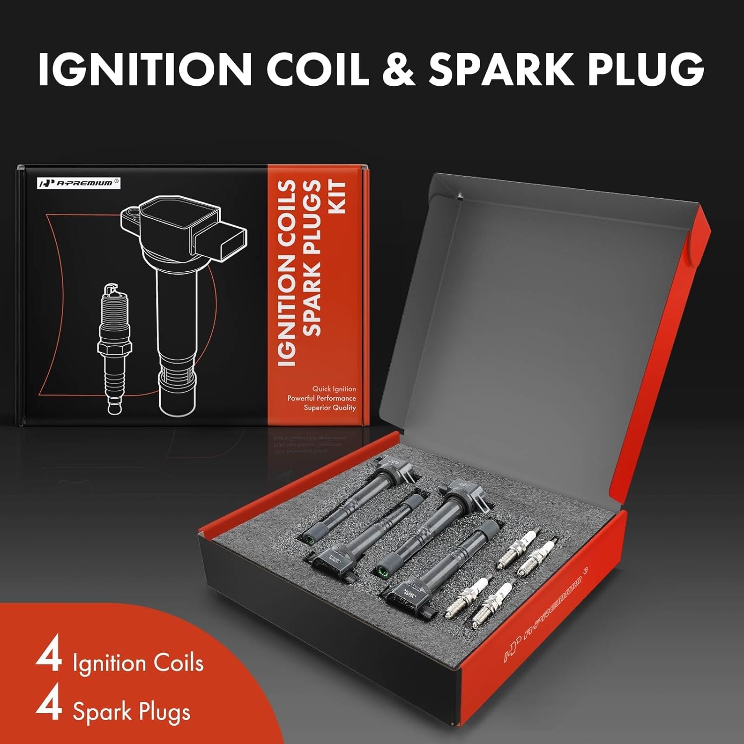 A-Premium Juego de 4 bobinas de encendido y bujías de iridio compatibles con Honda CR-V 2010-2014, Civic 2012-2015, Accord 2008-2012, Crosstour