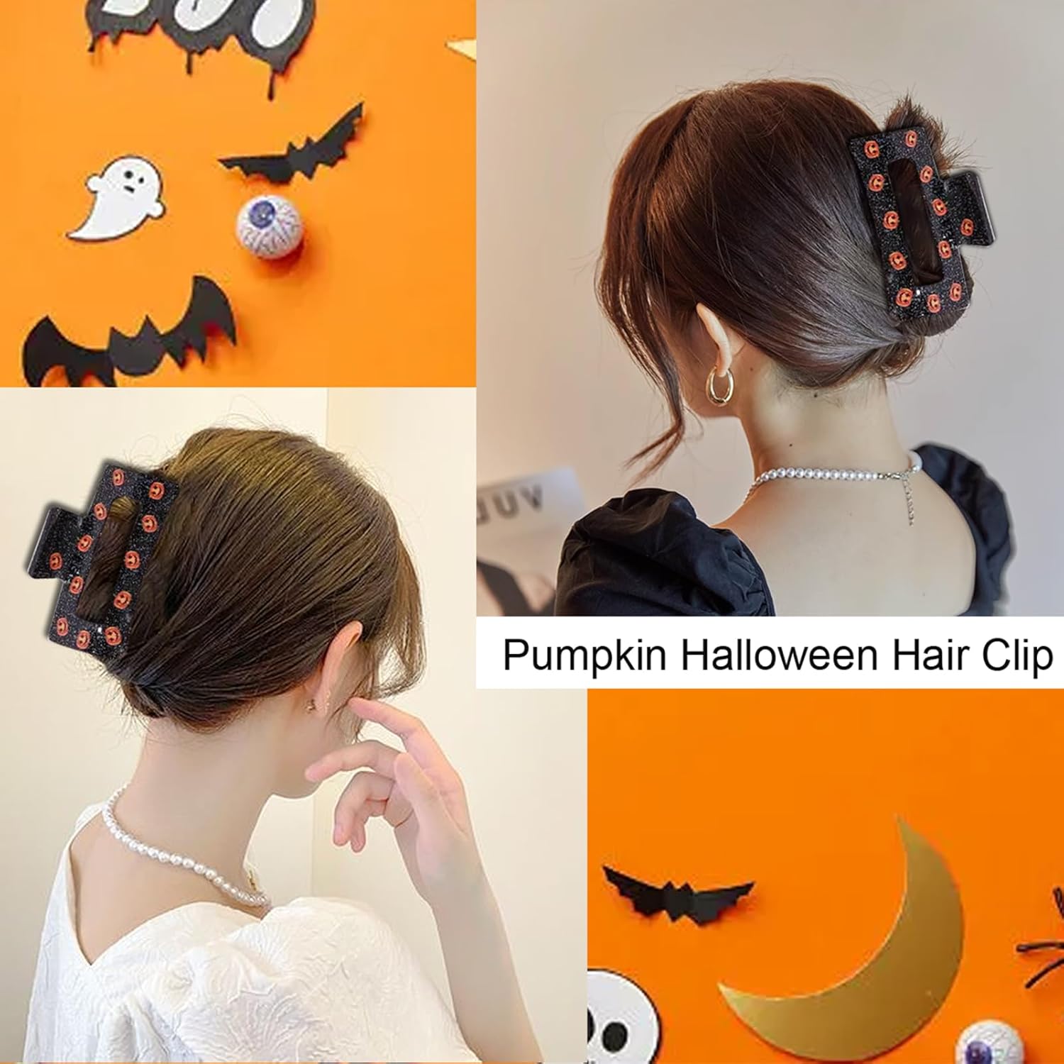 Pinzas para el cabello de Halloween, diseño de calabaza con purpurina de Beleki para mujer, pinzas de mandíbula novedosas, pasadores para el