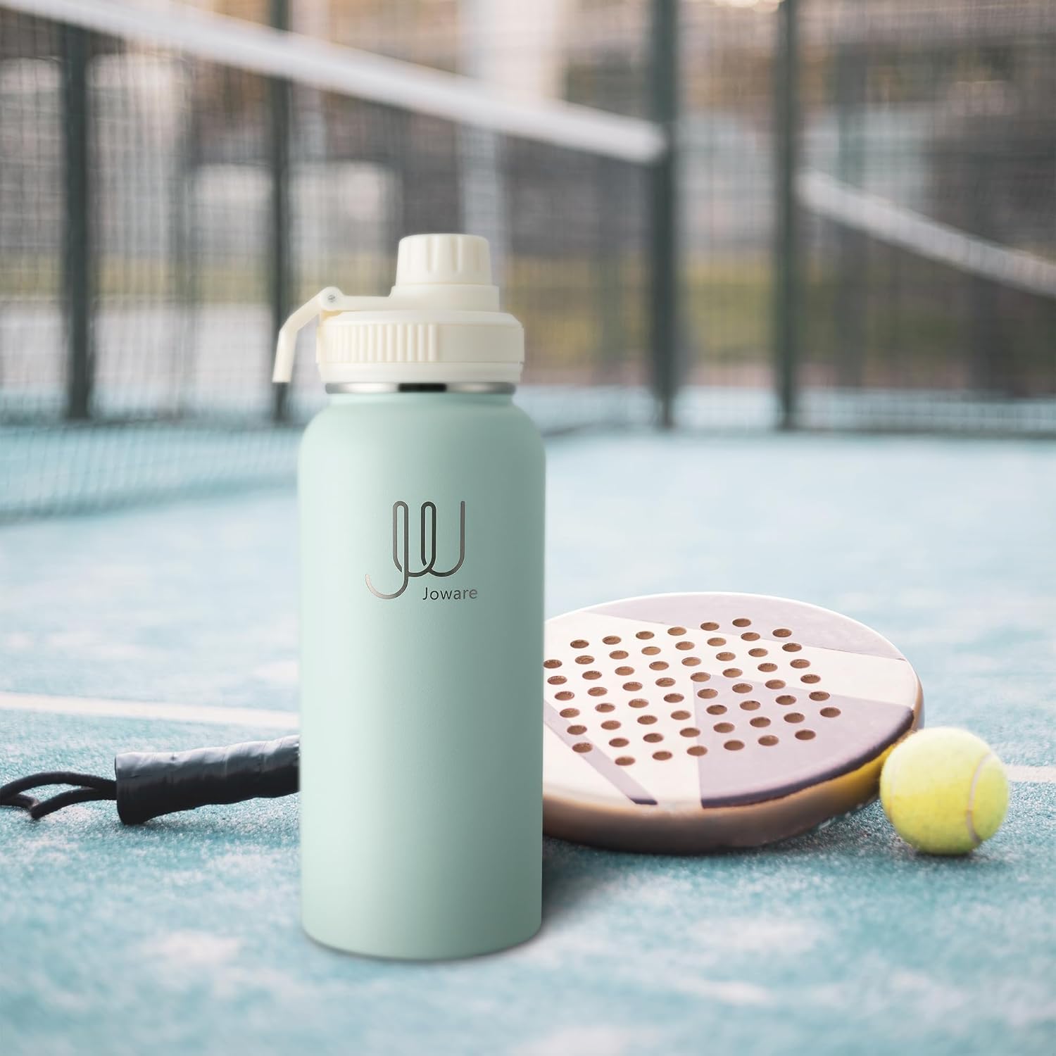 Botella de agua de acero inoxidable de 32 onzas, botella de agua aislada al vacío con popote, botella de agua deportiva a prueba de fugas con 3