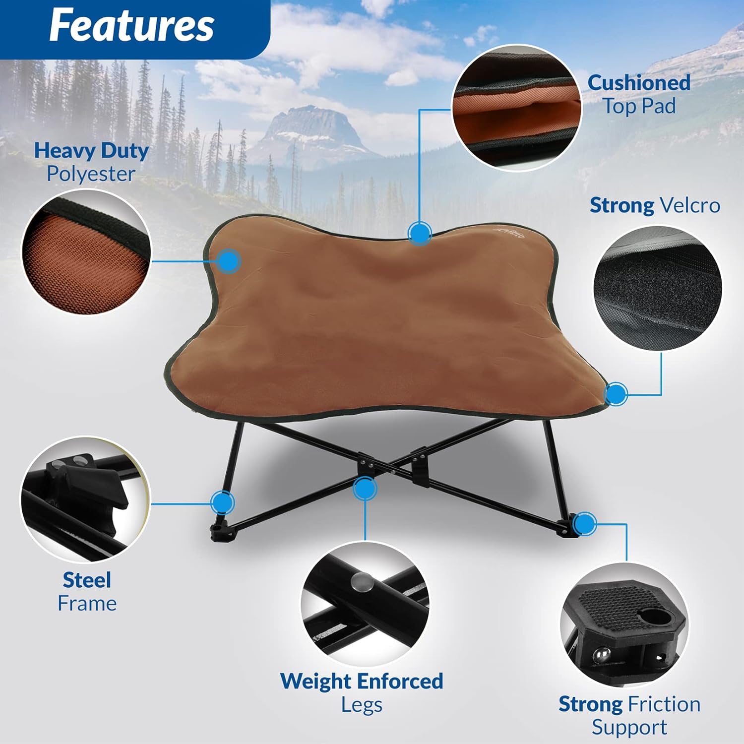 Outrav Cama plegable para mascotas, tumbona elevada para perros y gatos, portátil, plegable, acolchada, marco de acero, se pliega a 12 x 12 x 36