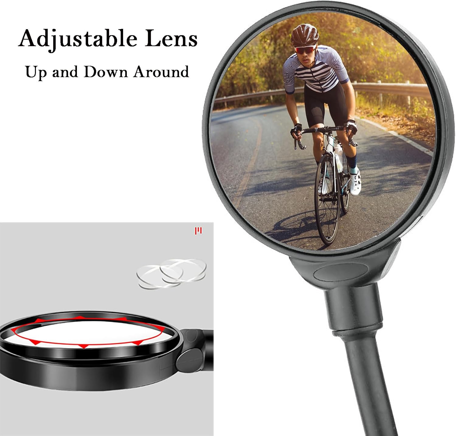 Espejo de bicicleta, espejos de bicicleta para manillares con lente convexa de rotación 360, espejo retrovisor seguro para bicicleta