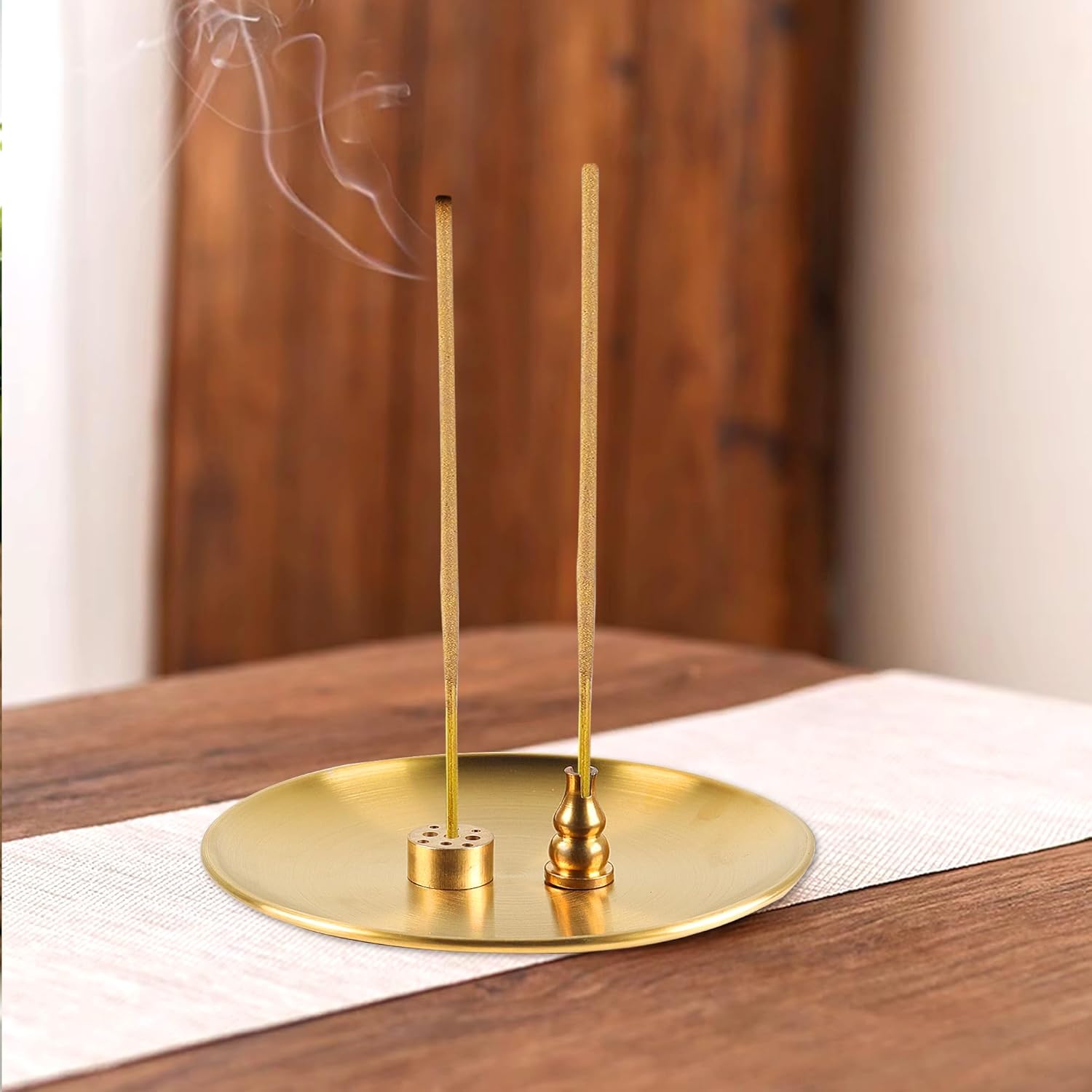Quemador de incienso 4 en 1, soporte de Palo Santo, soporte de salvia, soporte de incienso de latón de 5.5 pulgadas para varillas de inciensobobinas