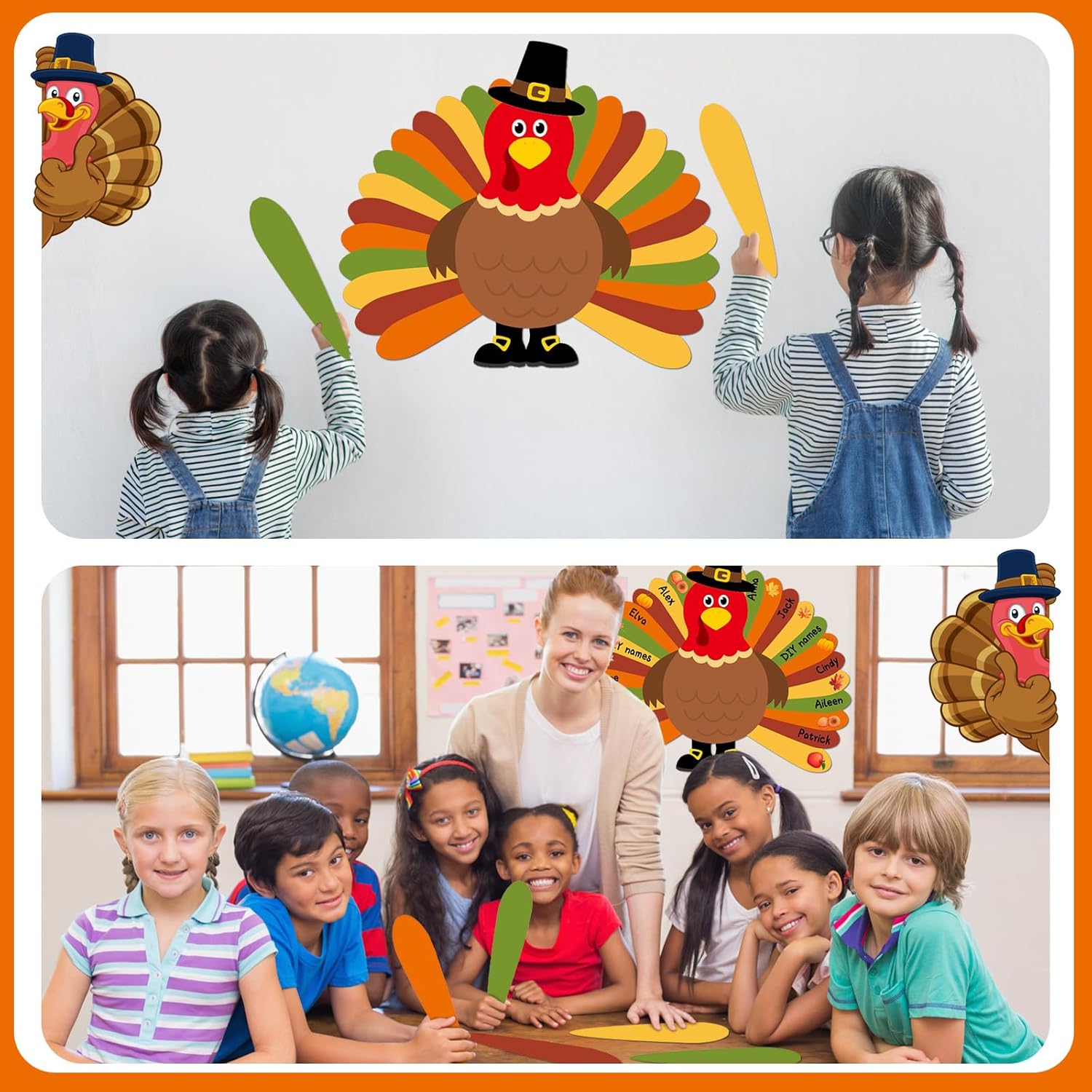 Juego de 38 tablones de anuncios de Acción de Gracias para el aula, juego de tablones de anuncios de pavo, kit de manualidades de papel de pavo