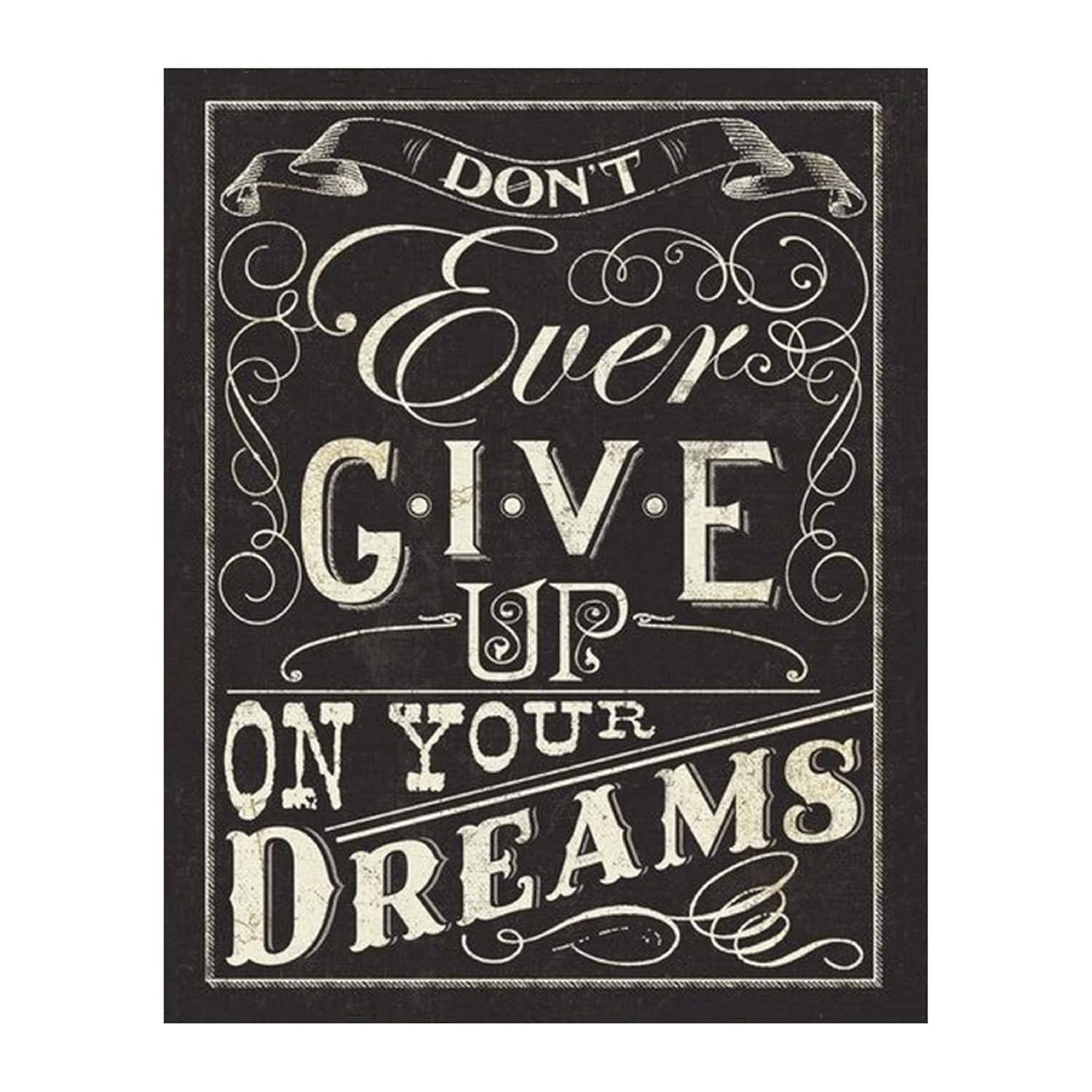 Don’t Ever Give Up On Your Dreams!- Positive Thinking- Motivational Wall Art Decor, Distressed Replica Wall Art Print. Perfect for Home Decor and