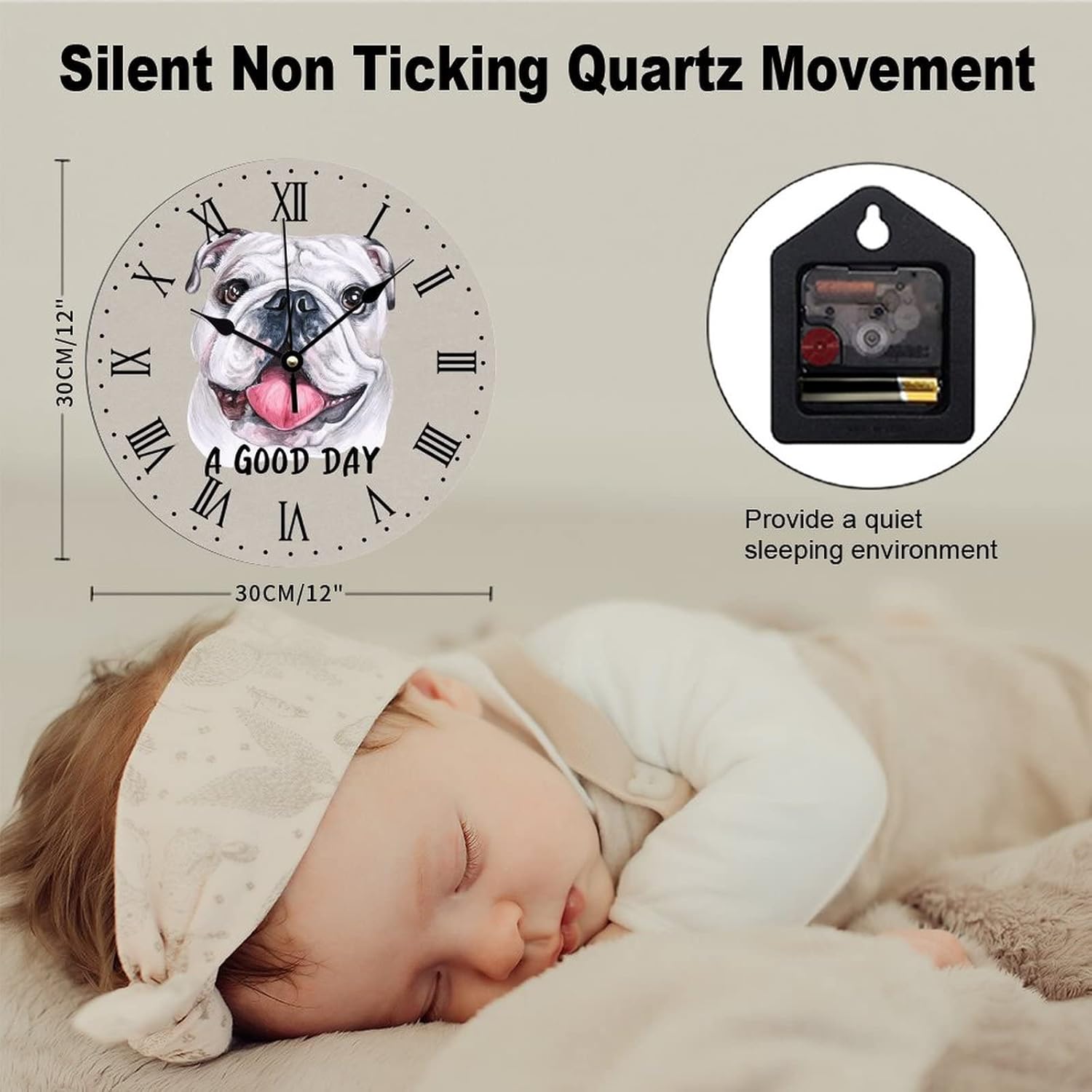 A Good Day – Reloj redondo de bulldog inglés para pared, reloj de regalo para propietario de bulldog inglés, reloj de pared de PVC, funciona con