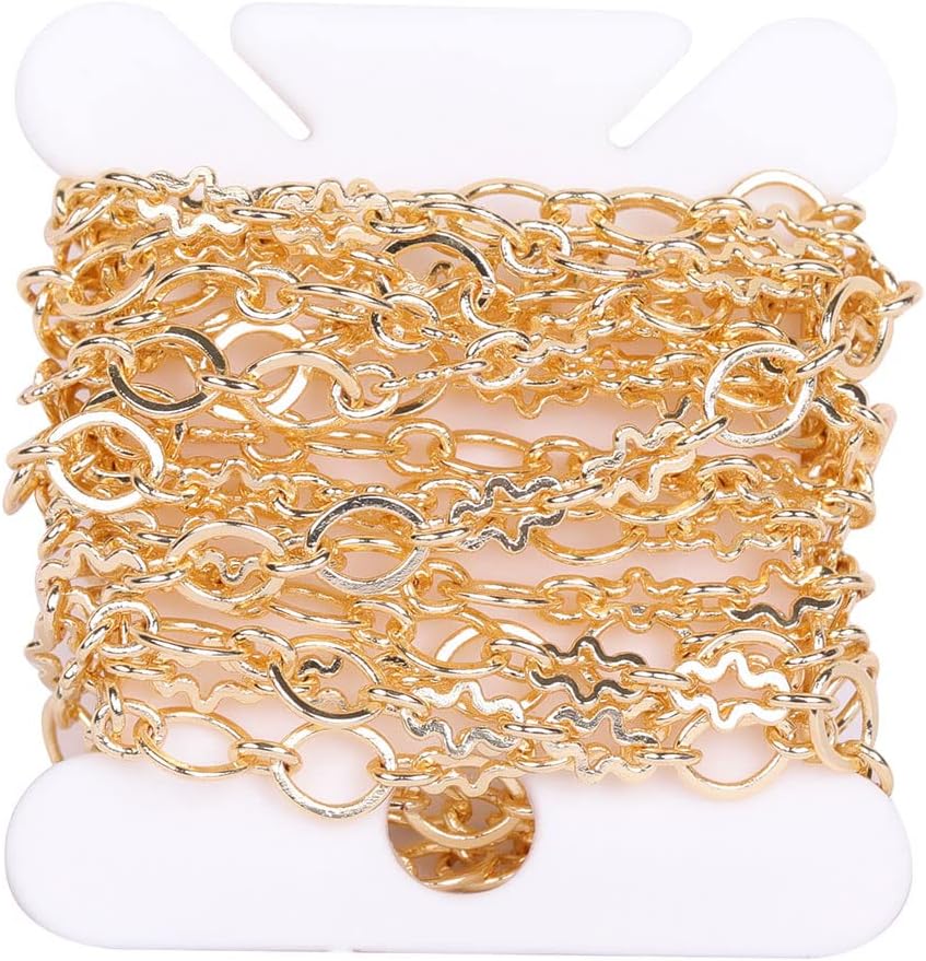 JOE FOREMAN Cadenas de cadena de eslabones de latón de 39.4 in con relleno de oro de 14 quilates, 0.079 in, hechas a mano, alternativamente, con