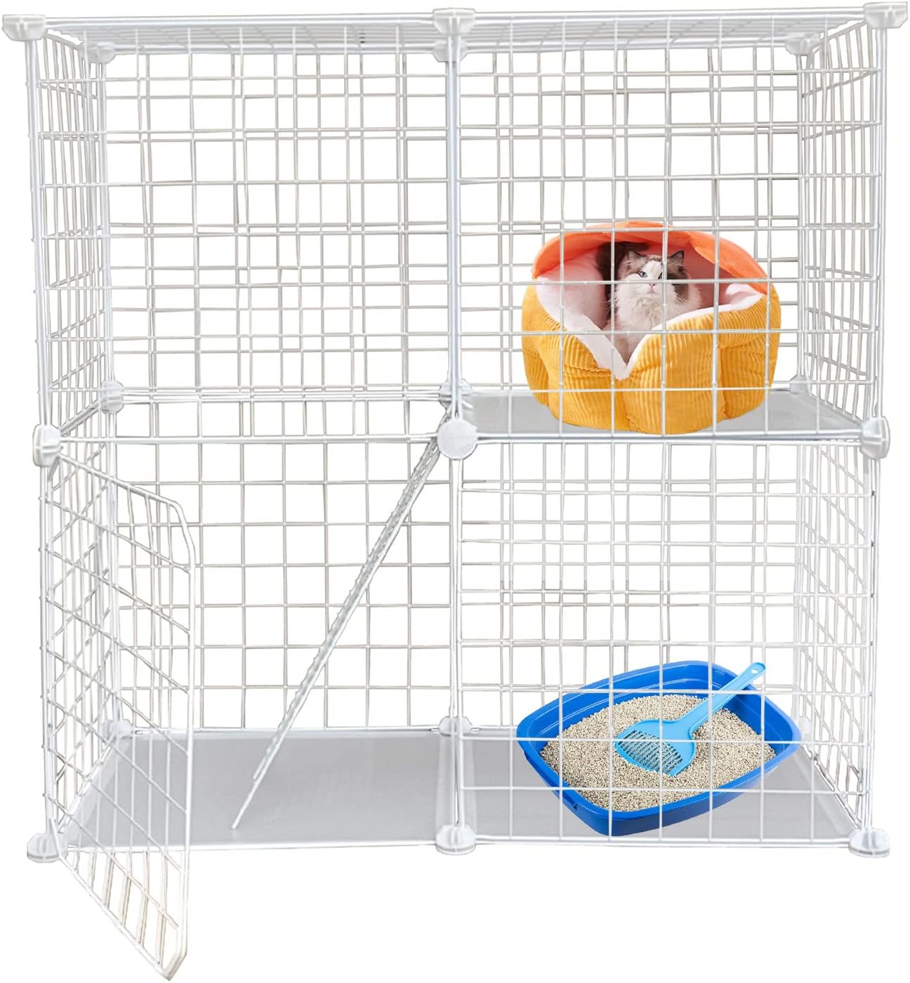 MUYG Jaula de metal de 2 niveles para gatos, jaulas desmontables para gatos, corralito portátil extraíble plegable para gatos pequeños y medianos