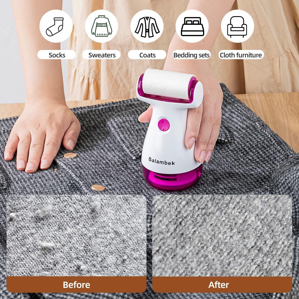 Salambek Removedor de pelusa eléctrico de tela con rodillo de pelusas, afeitadora de pelusa recargable para eliminar pelusas y píldoras de ropa,