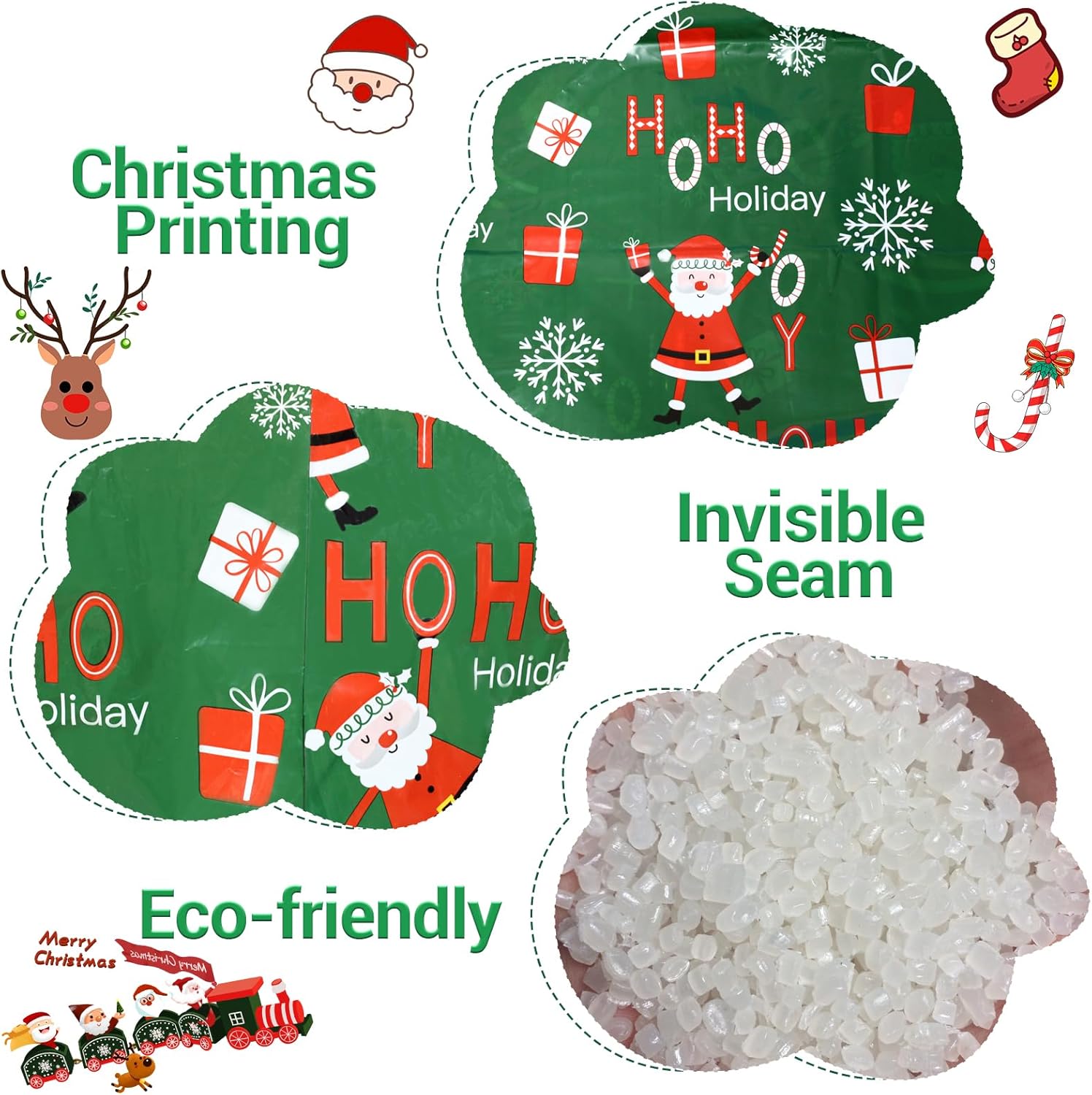 ROSAUI Bolsas grandes de regalo de Navidad y tarjetas de regalo de Navidad, juego de 3 (44.09 x 35.43 pulgadas), bolsa de regalo de plástico PE