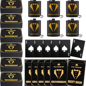 Nosiny Juego de 30 cajas de regalo para padrinos de boda, incluye 6 padrinos de boda, 6 abrebotellas de tarjetas, 6 vasos de chupito, 6 cajas de Nosiny Juego de 30 cajas de regalo para padrinos de boda, incluye 6 padrinos de boda, 6 abrebotellas de tarjetas, 6 vasos de chupito, 6 cajas de