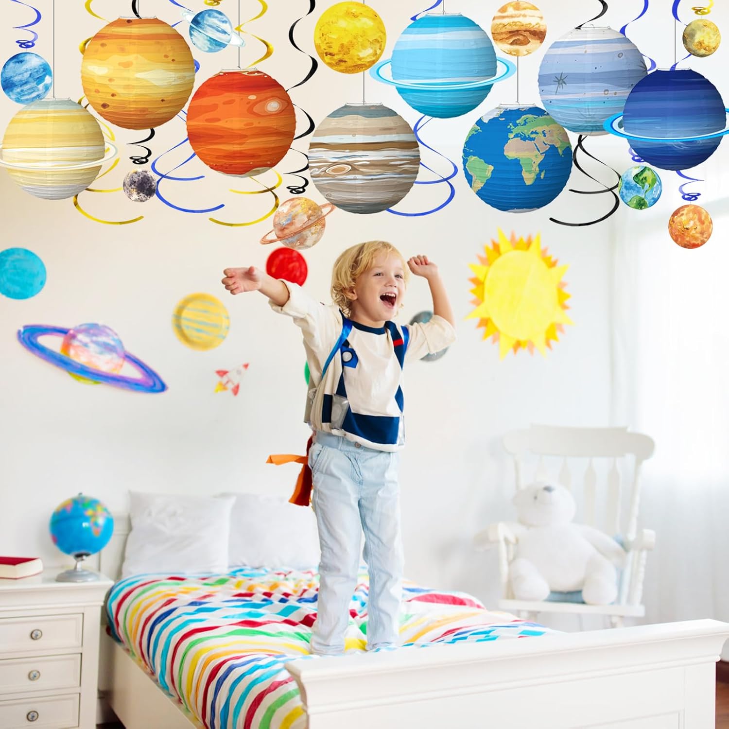 38 linternas de papel colgantes del sistema solar, planetas colgantes espaciales, decoraciones de remolinos para cumpleaños, espacio, galaxia,