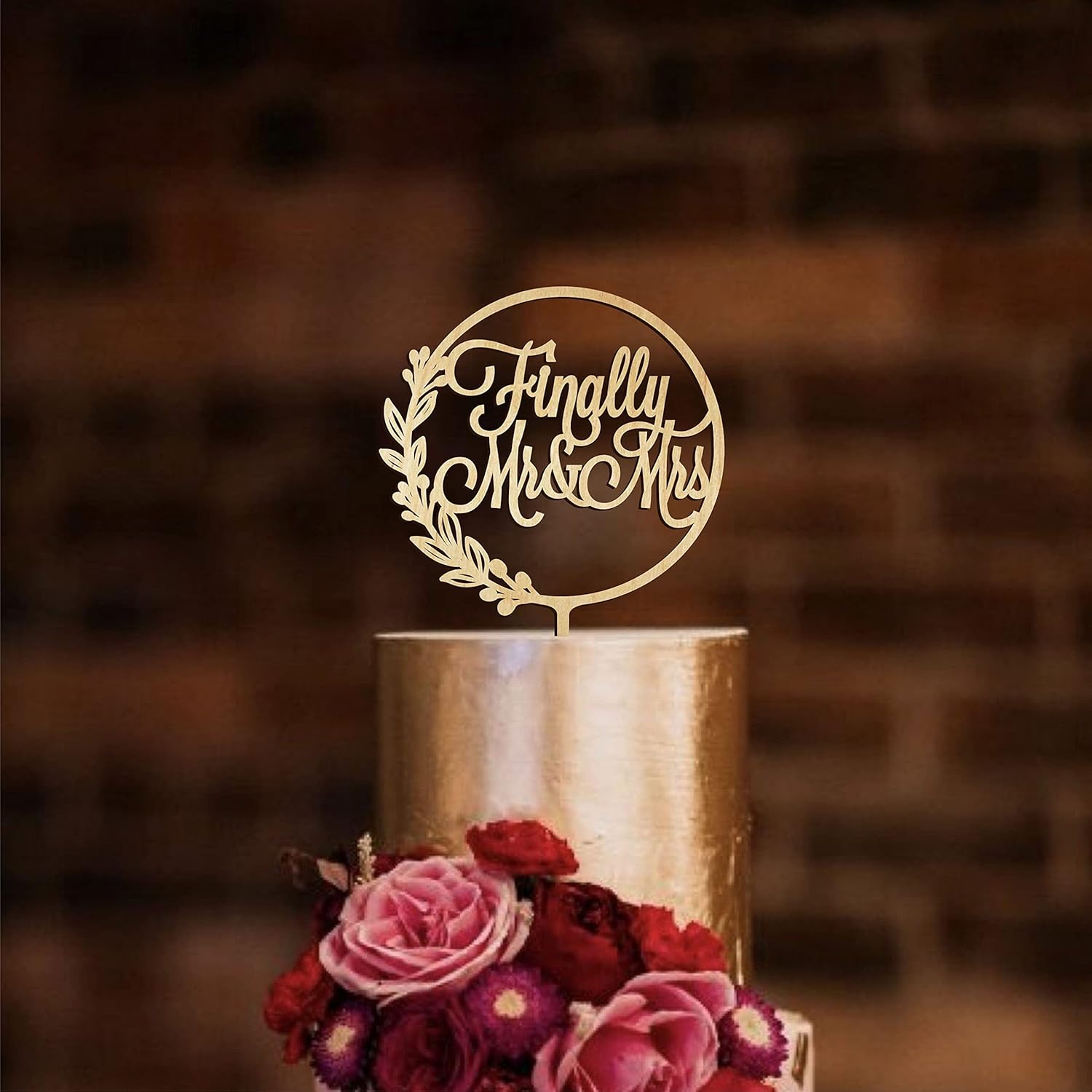 Finally Mr and Mrs Wedding – Decoración de madera para pastel de boda, color dorado y plateado (sin pintar)