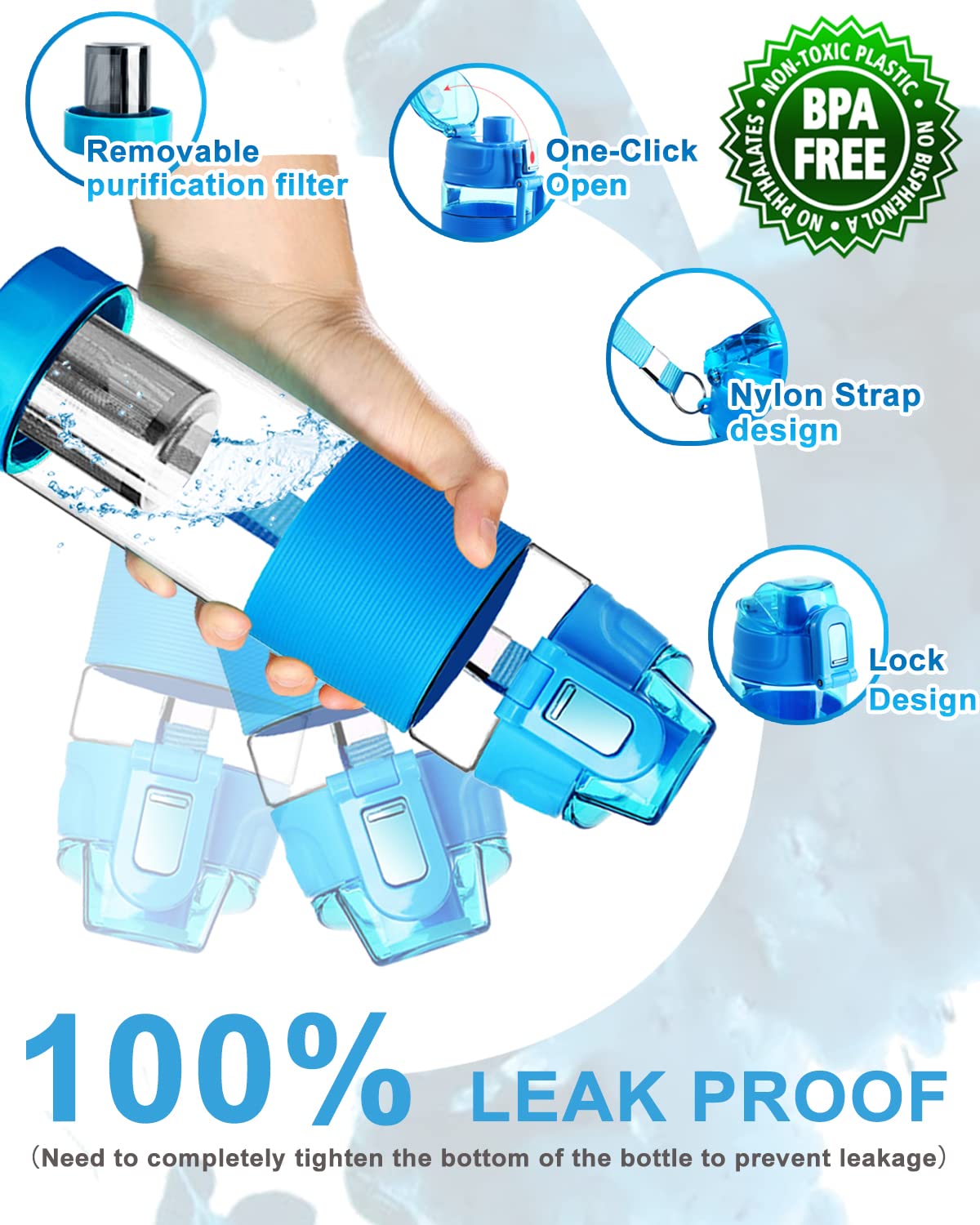 Botella de agua alcalina de 22 onzas con filtro de minerales filtrados para reducir ORP Ph filtro de agua alcalina 9.5, botella de filtro de agua