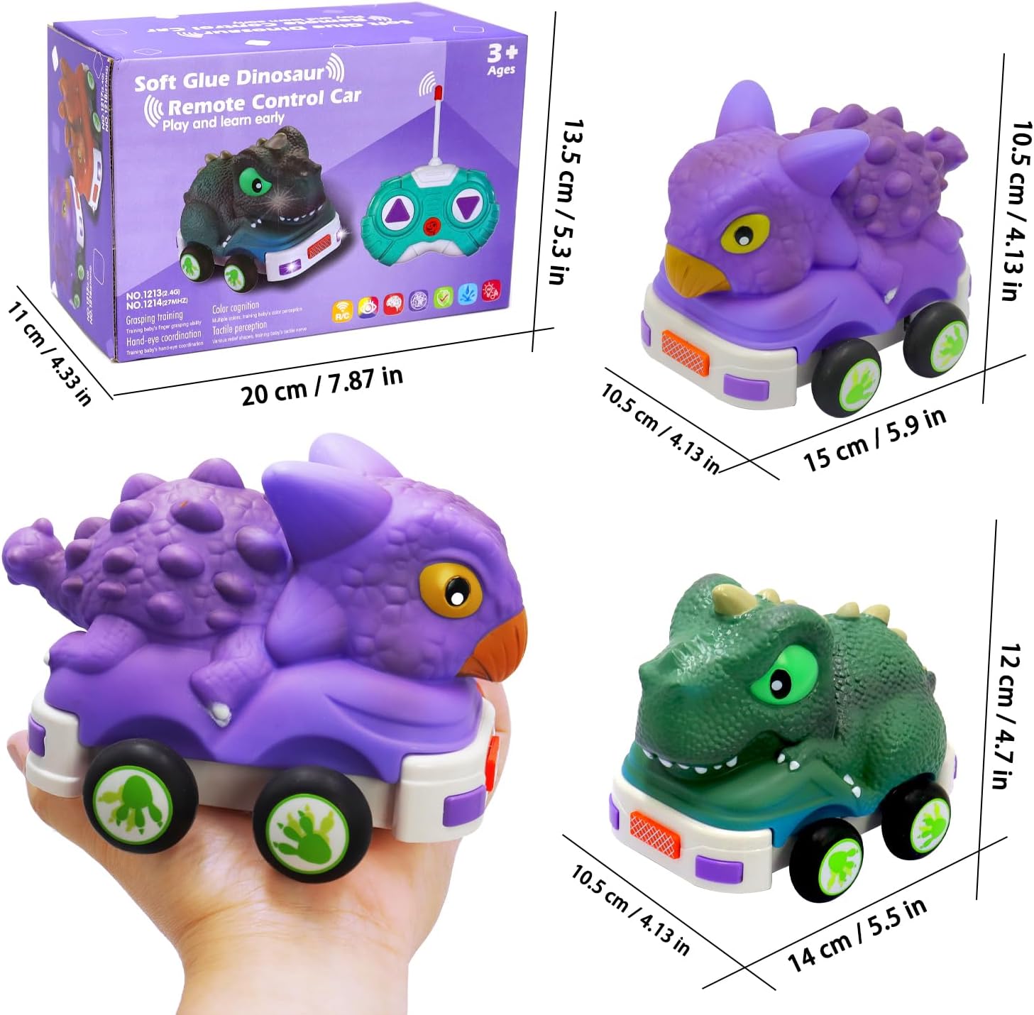 Juguete de dinosaurio a control remoto para niños pequeños, paquete de 2 autos RC de 2.4 GH, juguetes de 3, 4, 5, 6 años, juguetes de dinosaurio con