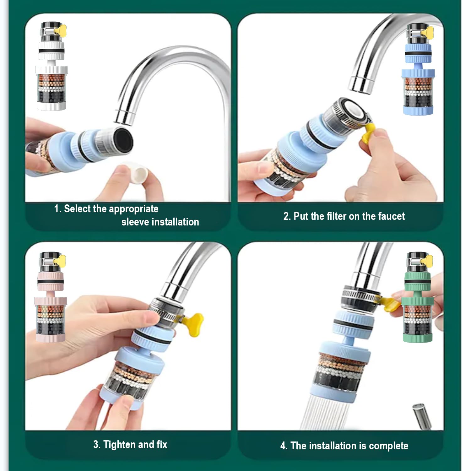 VEZE Purificador de agua para fregadero, purificador de agua, efecto de filtrado visible, filtración de 6 veces, filtro de agua giratorio de 360.