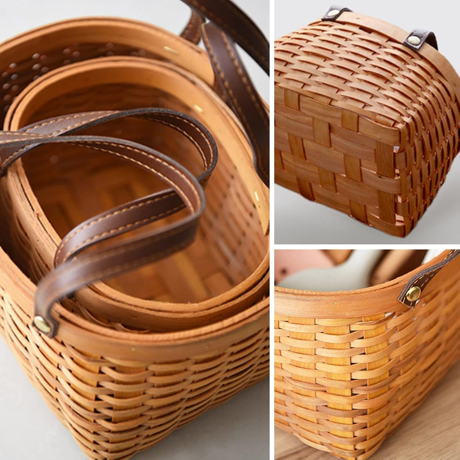 Pequeña cesta de almacenamiento decorativa de madera natural con asa, cesta de pastos marinos, cesta de almacenamiento tejida a mano, cesta de