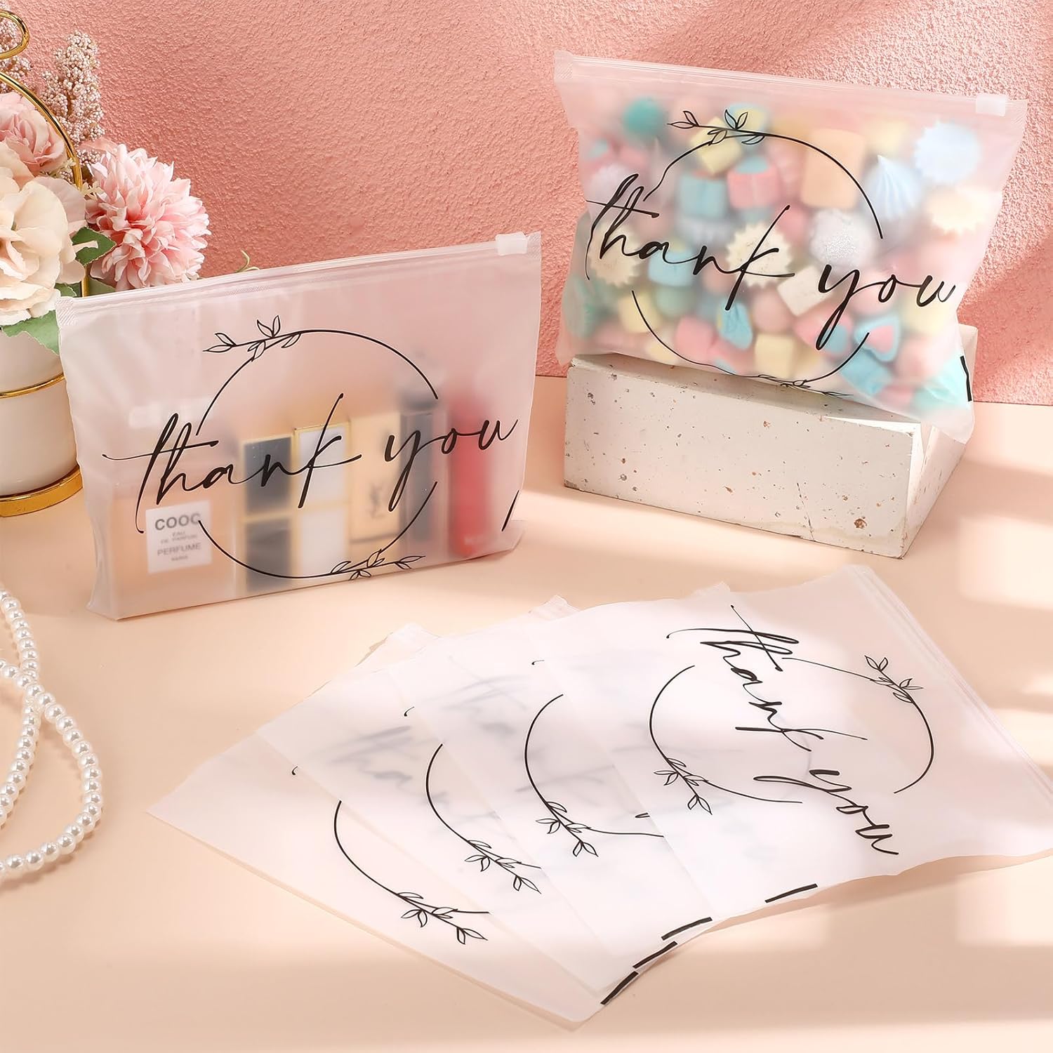 Ireer 100 bolsas de maquillaje de regalo de agradecimiento, bolsas de cosméticos EVA con cremallera, bolsas de agradecimiento, mini bolsa de aseo a