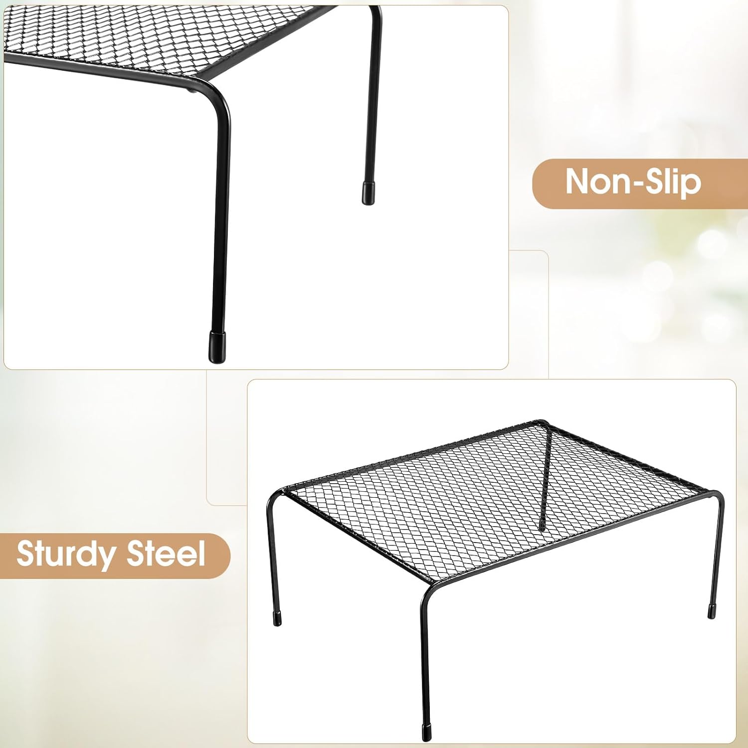 Organizador de estantes de malla para gabinetes de cocina, 13 x 9 pulgadas, estante de almacenamiento de acero, insertos de estante de alambre para