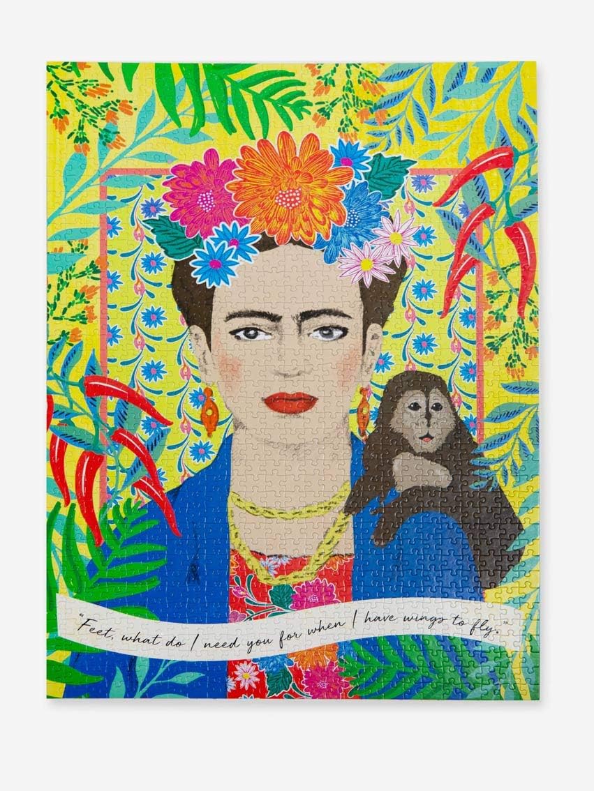 Talking Tables Frida Kahlo – Rompecabezas de 1000 piezas con póster a juego y hoja de trivia, cita inspiradora para mujer, diseño ilustrado