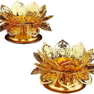 Diwali Diya Vilakku – Juego de 2 portavelas para Puja Pooja Ghee, portavelas de aceite indio de Puja Butterlamp Lotus Diya para Diwali Pooja Budista Diwali Diya Vilakku – Juego de 2 portavelas para Puja Pooja Ghee, portavelas de aceite indio de Puja Butterlamp Lotus Diya para Diwali Pooja Budista