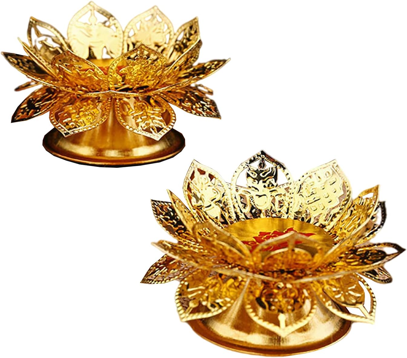 Diwali Diya Vilakku – Juego de 2 portavelas para Puja Pooja Ghee, portavelas de aceite indio de Puja Butterlamp Lotus Diya para Diwali Pooja Budista