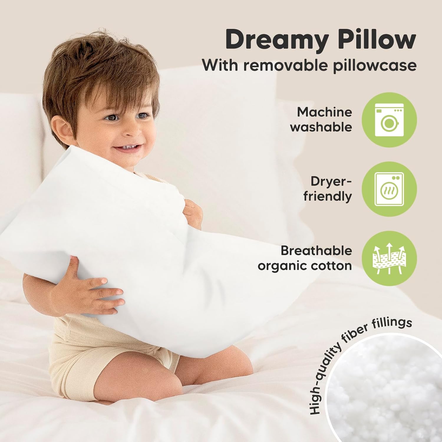 KeaBabies – Almohada con funda para niños pequeños, almohada My Little Dreamy de 13 x 18 pulgadas (Roarsome)