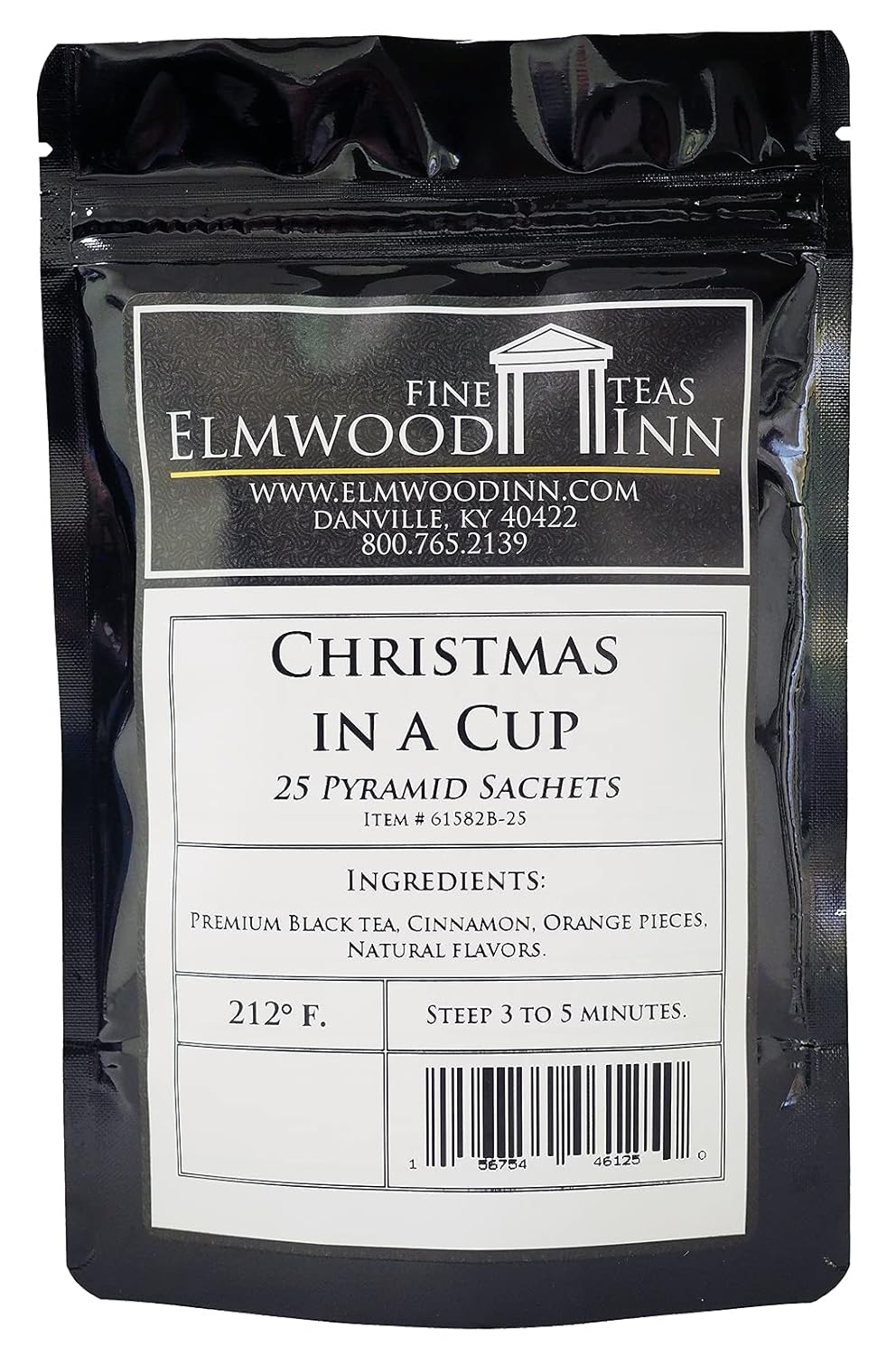 Elmwood Inn Tés finos, Navidad en una taza, té negro de canela, 25 bolsitas de té piramidales