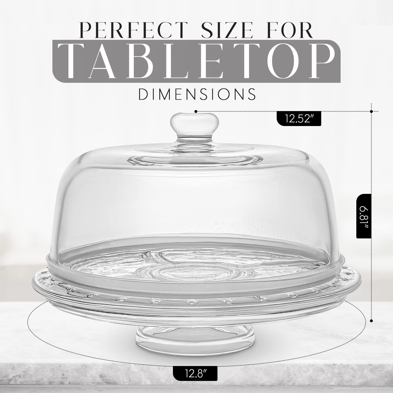 Soporte de vidrio para tartas con cubierta de cúpula (6 en 1) Bandeja multifuncional para servir y plato para tartas, uso como soporte para