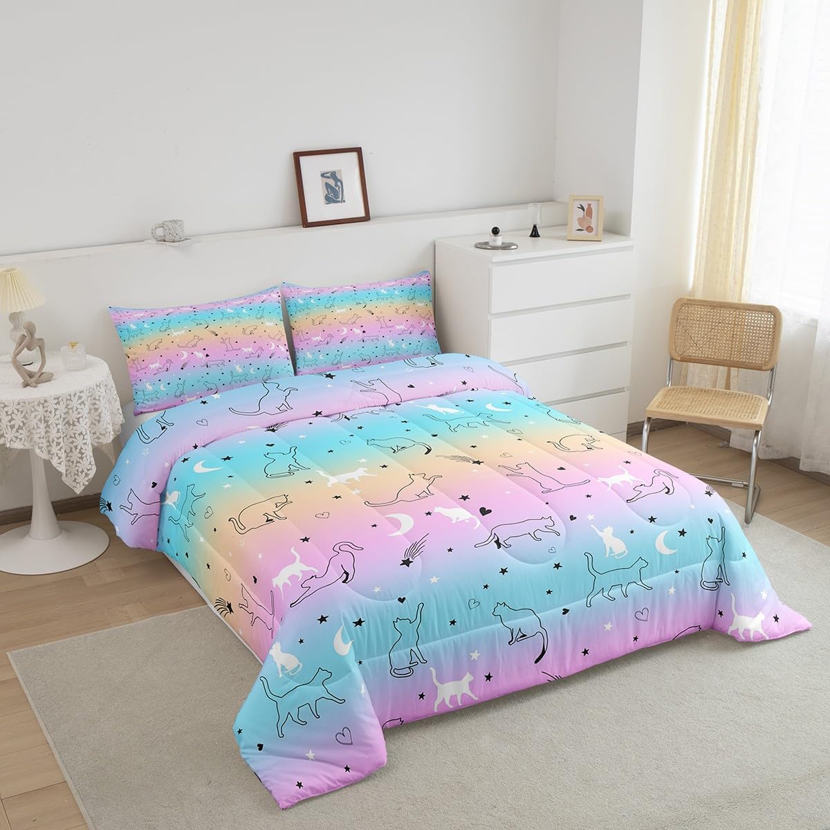Juego de edredón para niños, diseño de gatos y mascotas, diseño de gatitos kawaii con estampado de gatitos y gatos para niños, niñas, adolescentes y