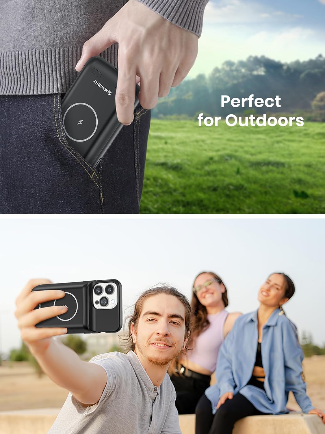 NEWDERY Funda de batería para iPhone 15 ProiPhone 15 10000mAh, USB C magnético Qi funda de carga inalámbrica, cargador extendido recargable