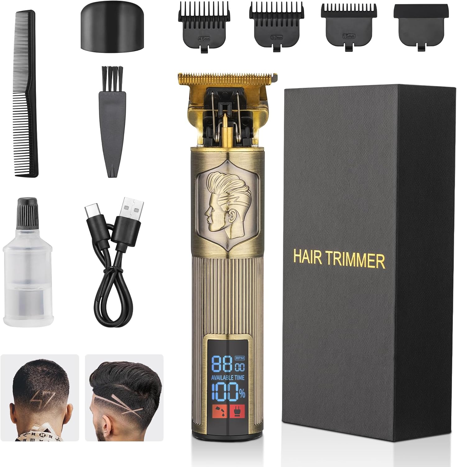 Luefu Cortapelos para hombres, recortadora de pelo profesional sin huecos para peluquero en T, delineadores de cuchillas, cortapelos para arreglar
