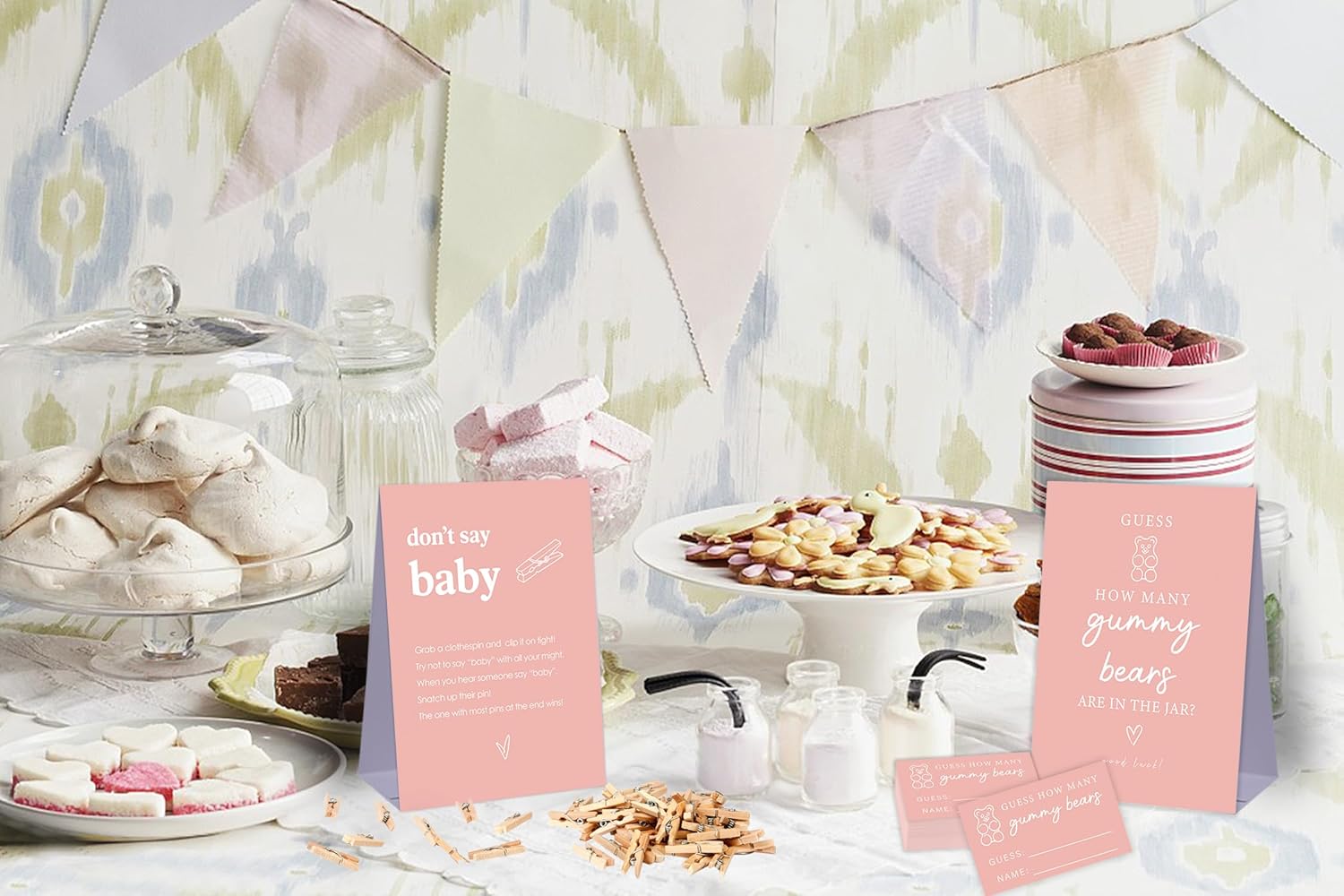 2 juegos rústicos de baby shower, no digas bebé y adivina cuántos osos gomosos para baby shower, decoración de baby shower, suministros de recuerdos