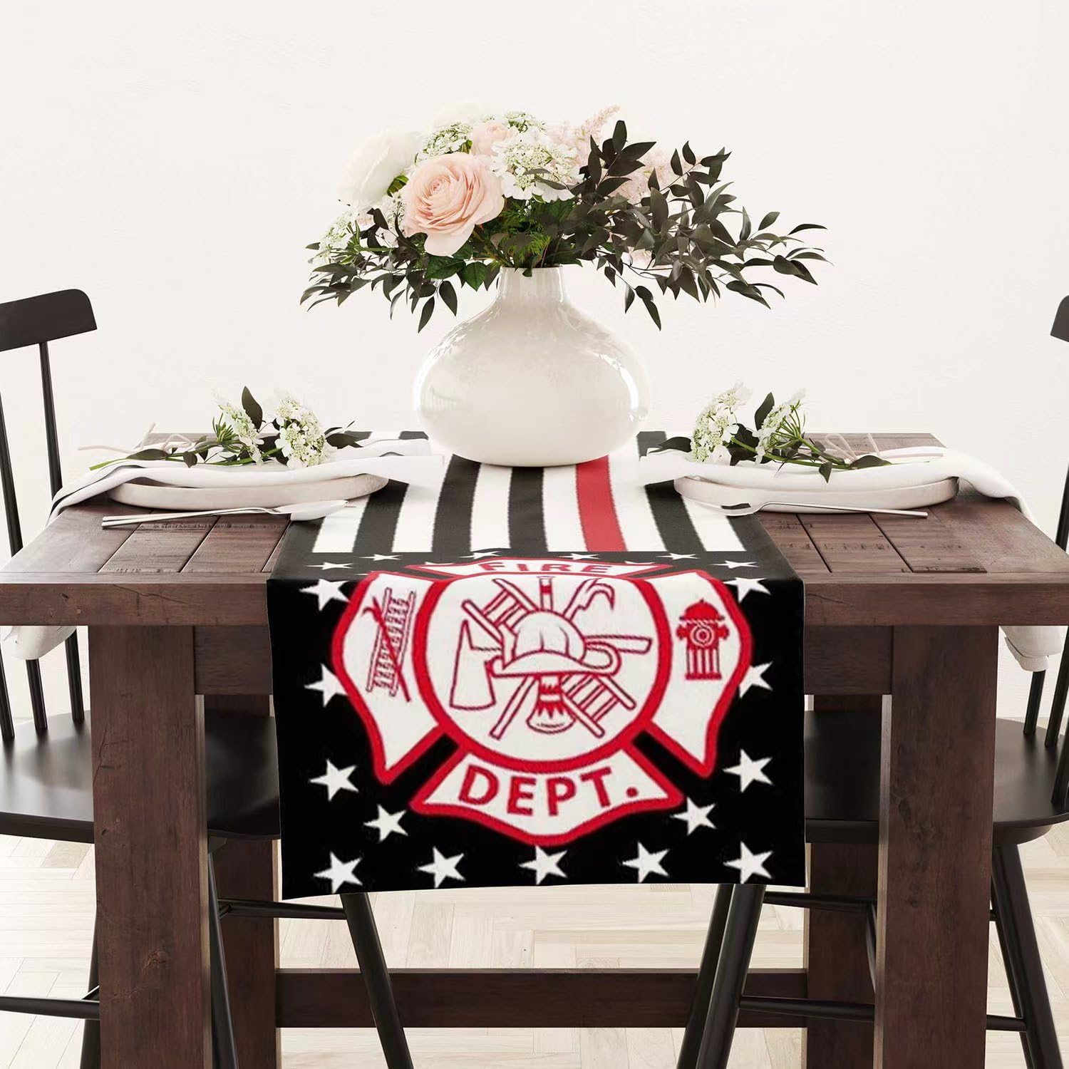 Camino de mesa con temática de bombero, mantel de cocina y comedor, para decoración de fiestas en interiores y exteriores, 13 x 72 pulgadas