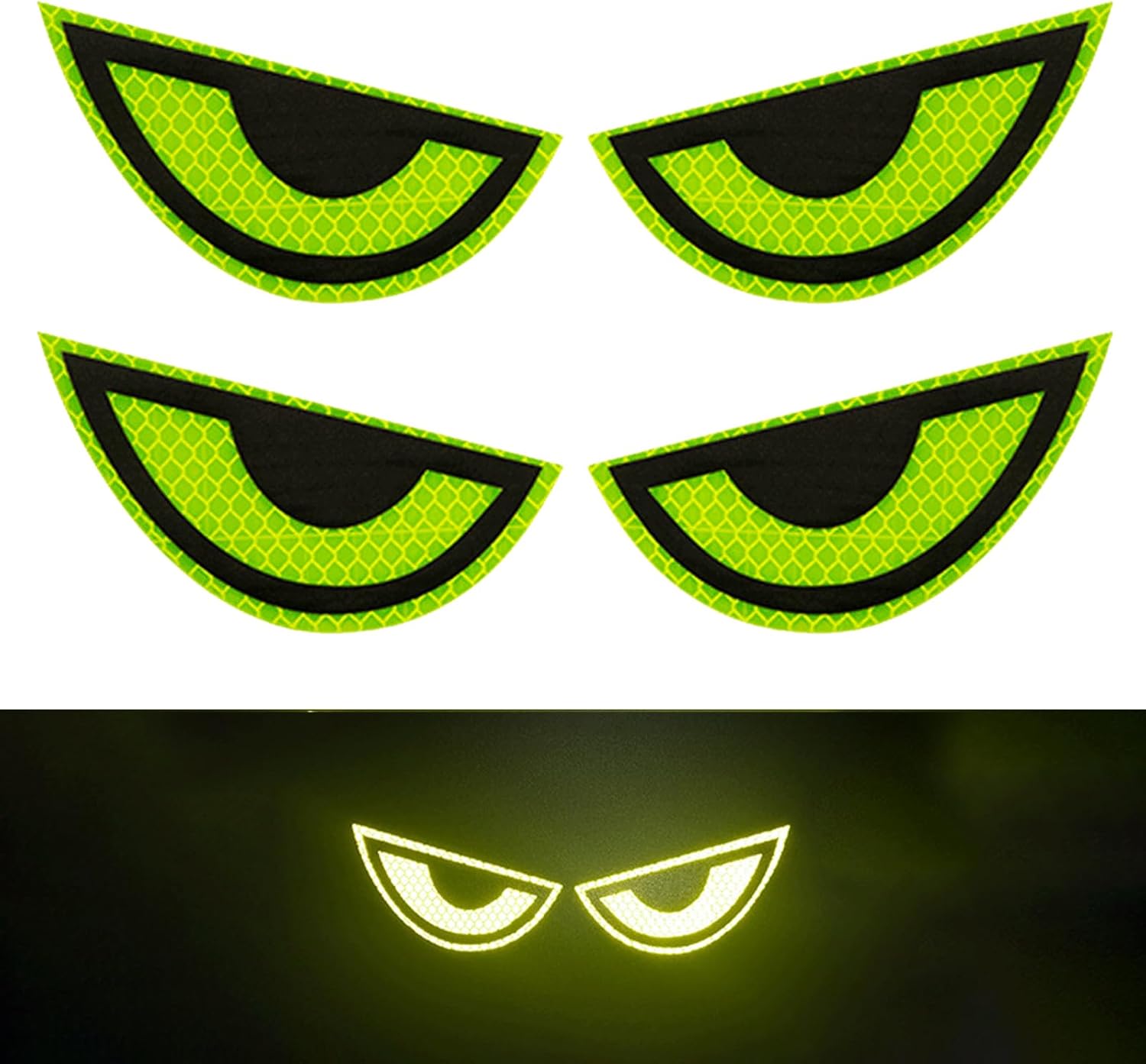 Thcbme Paquete de 2 calcomanías reflectantes para automóvil, diseño de ojo amarillo nocturno, seguridad nocturna, calcomanías de precaución para