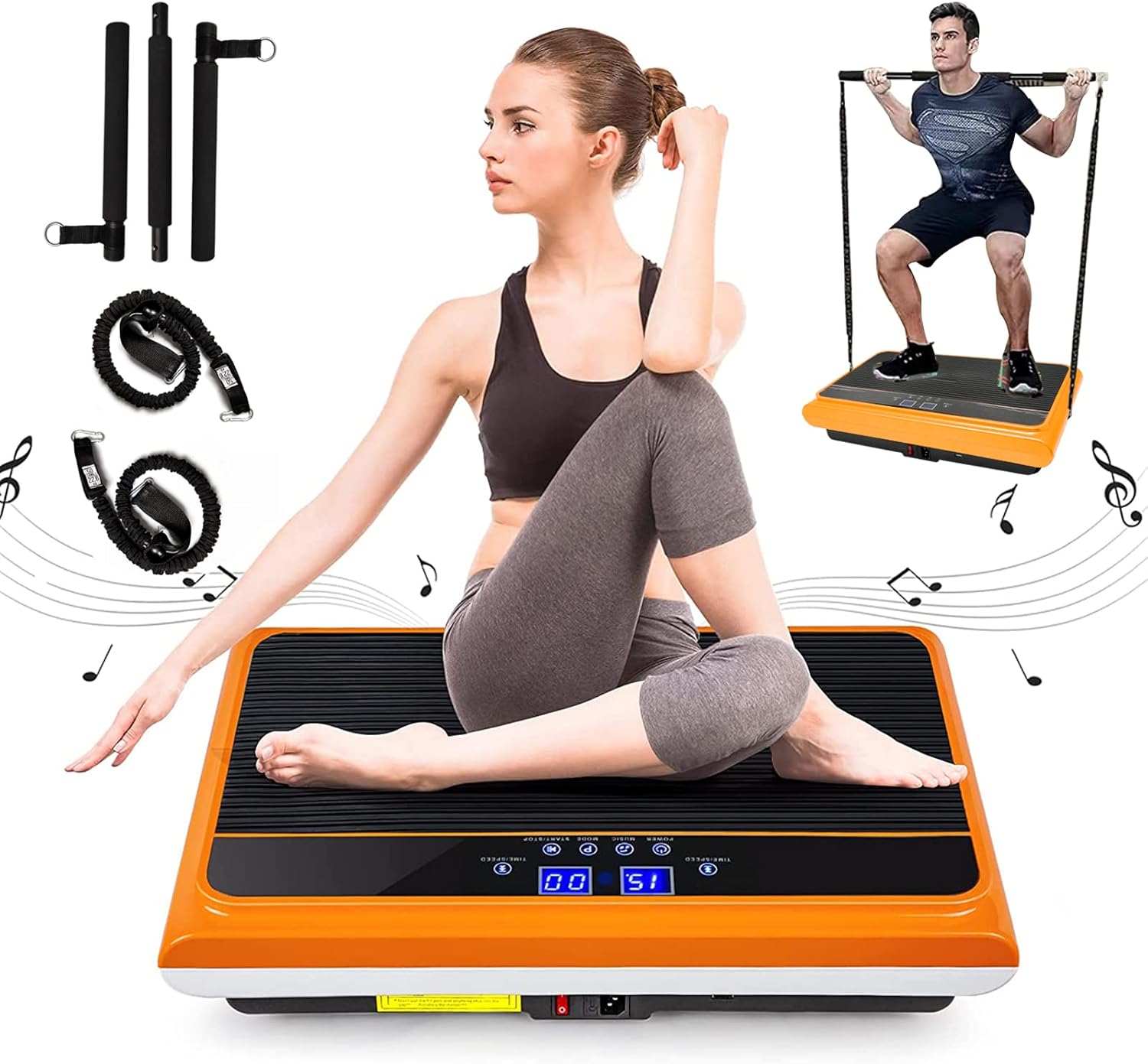 Máquina de ejercicios con placa de vibración, máquina de plataforma de vibración de cuerpo entero con bandas de resistencia de barra de pilates para
