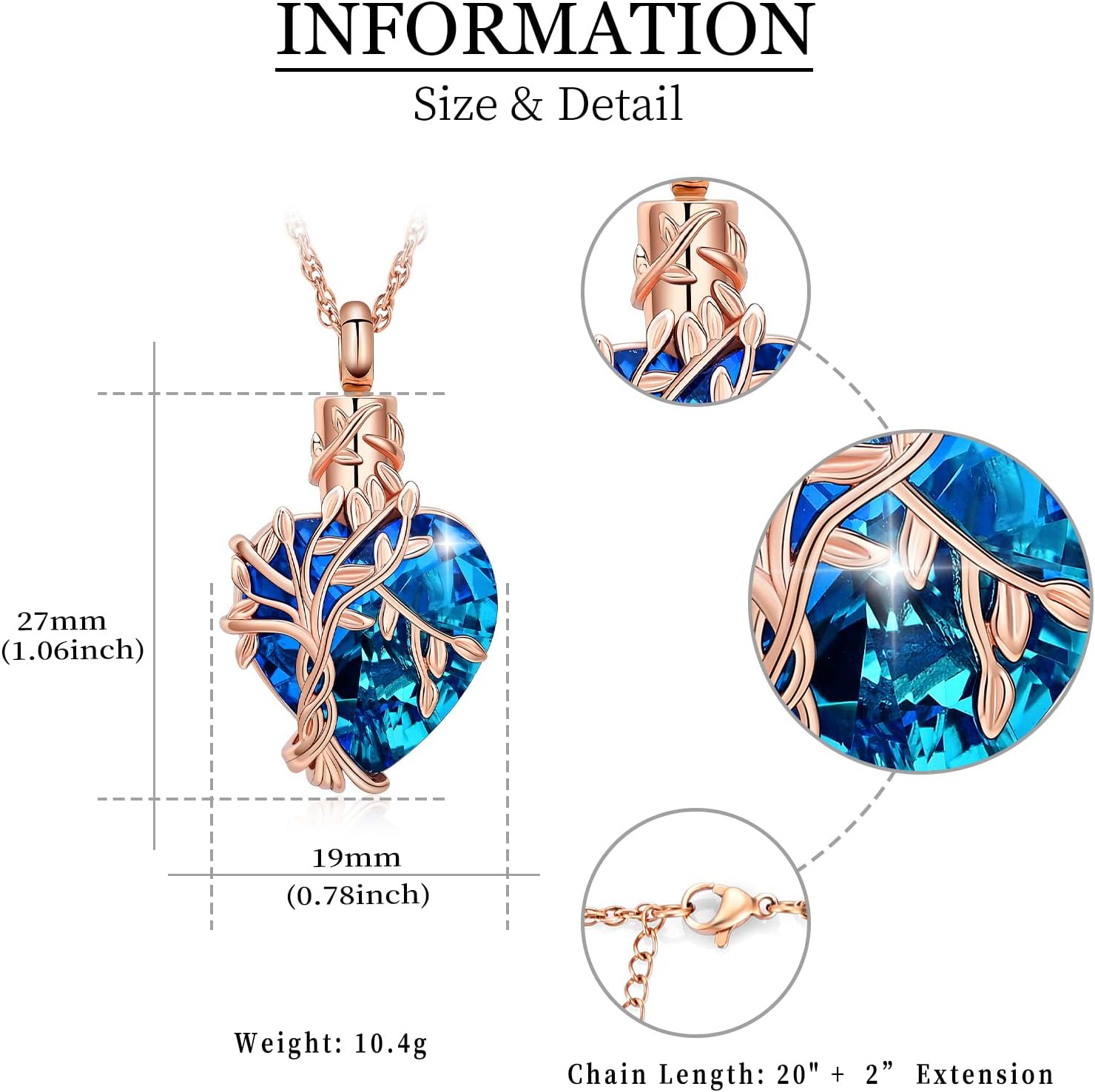 shajwo Collar de cenizas de urna de corazón de cremación del árbol de la vida para mujeres y hombres, dije de cenizas de cristales de cremación para