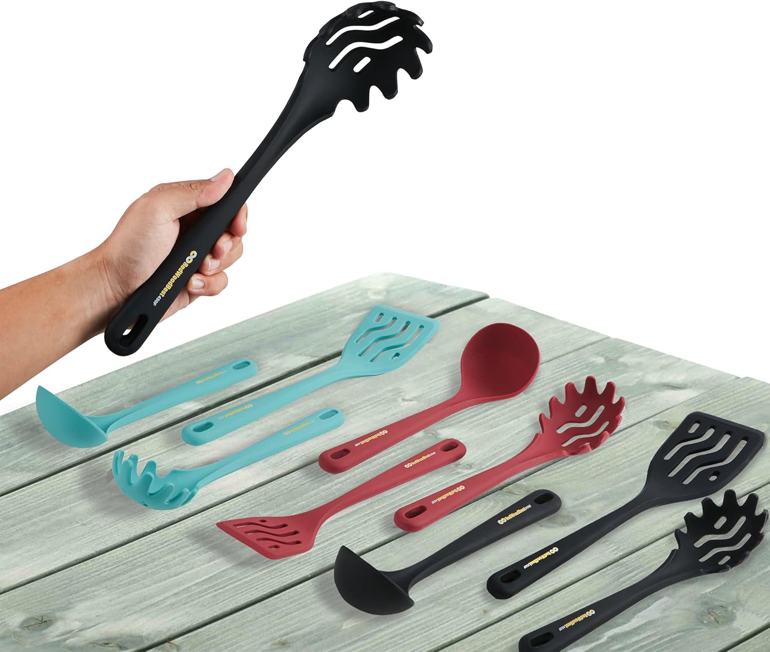 RedWoodBest Juego de utensilios de cocina esenciales para pasta de silicona, 3 piezas, haz pasta caliente casera con nuestros utensilios, tenedor